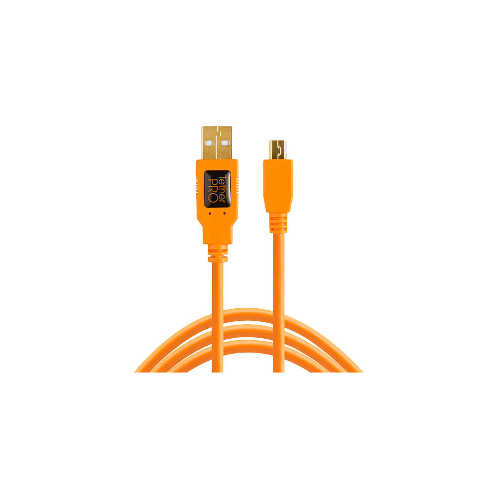 TetherPro 15ft USB A to USB 2.0 Mini B 5-Pin Tether Cable - High Visibility Orange for DSLR Camera Tethering & Studio Photography