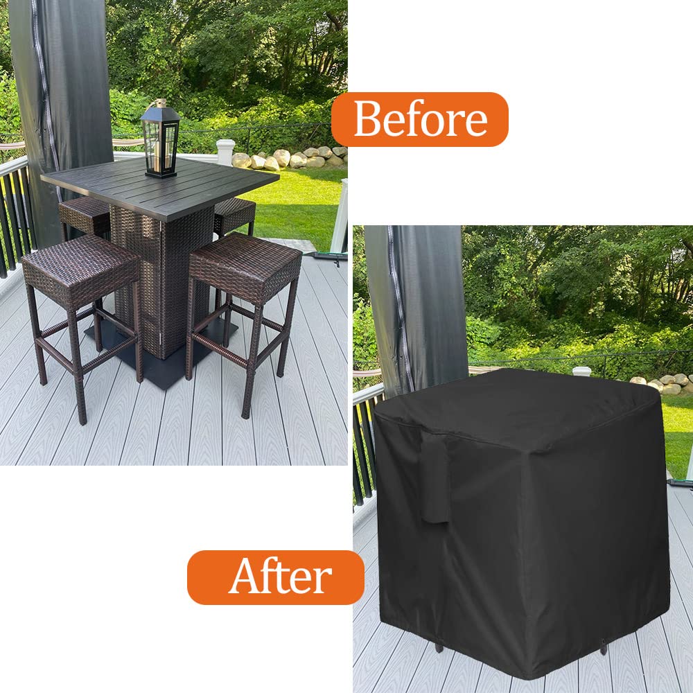 5-Piece Bar Height Patio Furniture Set - Waterproof 60-Inch Square High Top Bistro Table & Chairs with Winter Cover (Black) - Perfect for Outdoor Dining, Backyard Gatherings & All-Weather Protection