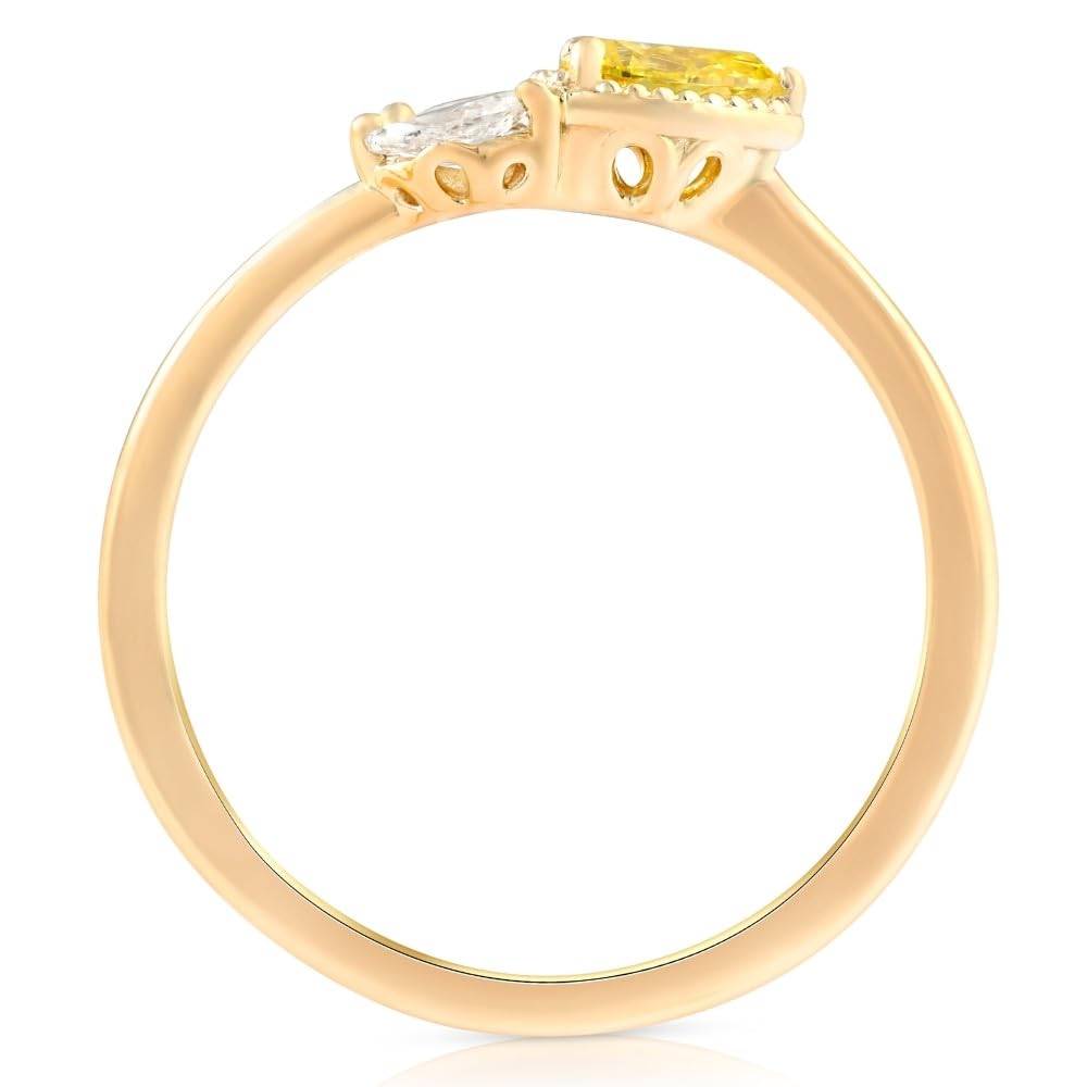 3/8Ct Fancy Yellow Pear & Marquise Shape Lab Grown Diamond Ring in 14K Yellow Gold - Elegant Engagement & Anniversary Jewelry Gift for Women