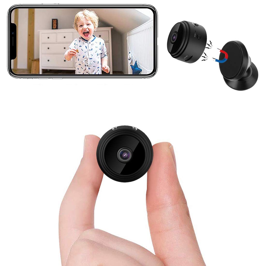 Mini WiFi Spy Camera 1080P HD with Night Vision & Motion Detection - Wireless Magnetic Security Camera with Live Audio/Video Feed & Phone App - Perfect for Home, Office, Baby Monitor & Indoor Surveillance