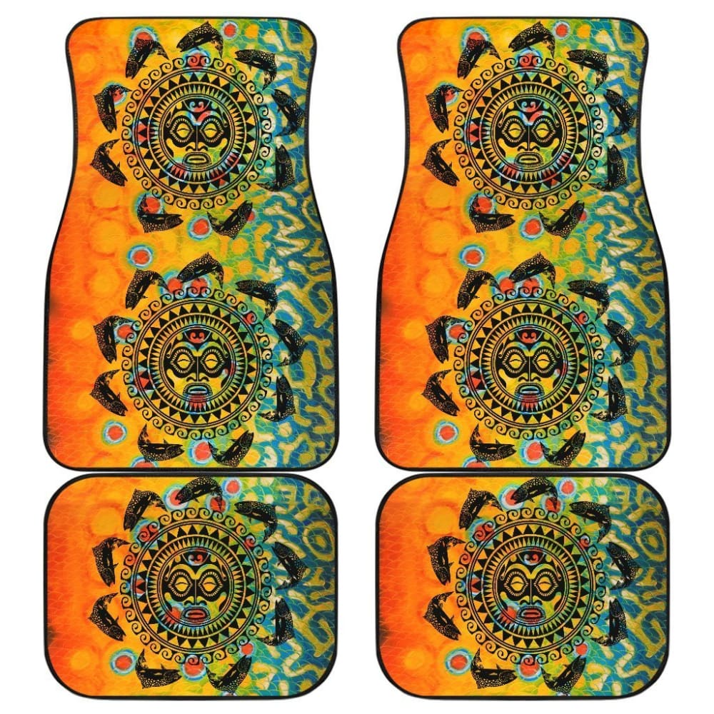 Premium Brook Trout Hawaii Tiki Face Pattern Fishing Car Floor Mats - Non-Slip, All-Weather Protection for Trucks & SUVs - Perfect for Outdoor Adventures & Beach Trips