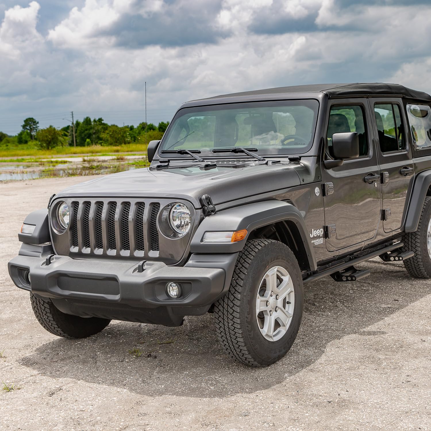 RealTruck RKR Cab Length Step System for 2004-2006 Jeep Wrangler TJ & Unlimited | Textured Black Tubular Steel Running Boards | J042RKRUS2 | Off-Road Accessories for Enhanced Entry & Exit