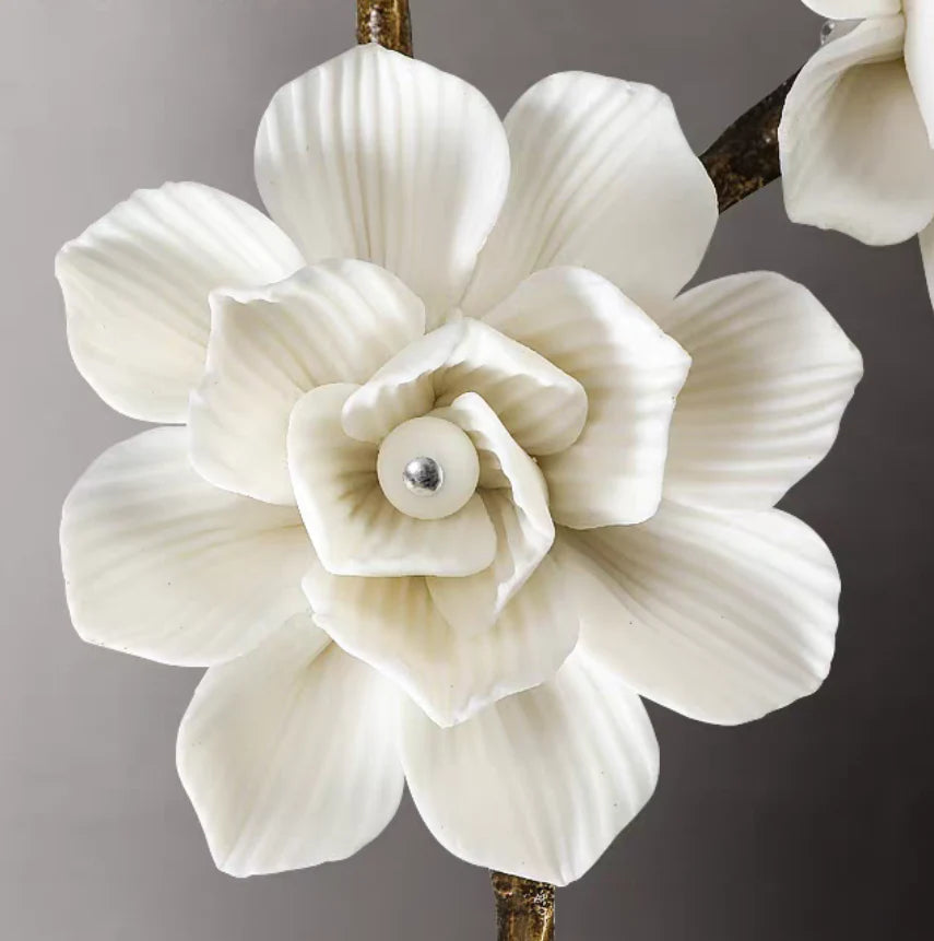 Brass and Ceramic Flower Art Chandelier - Modern Luxury Lighting Fixture for Living Room & Dining Room | Perfect for Home Decor, Wedding Venues, and Luxury Hotels