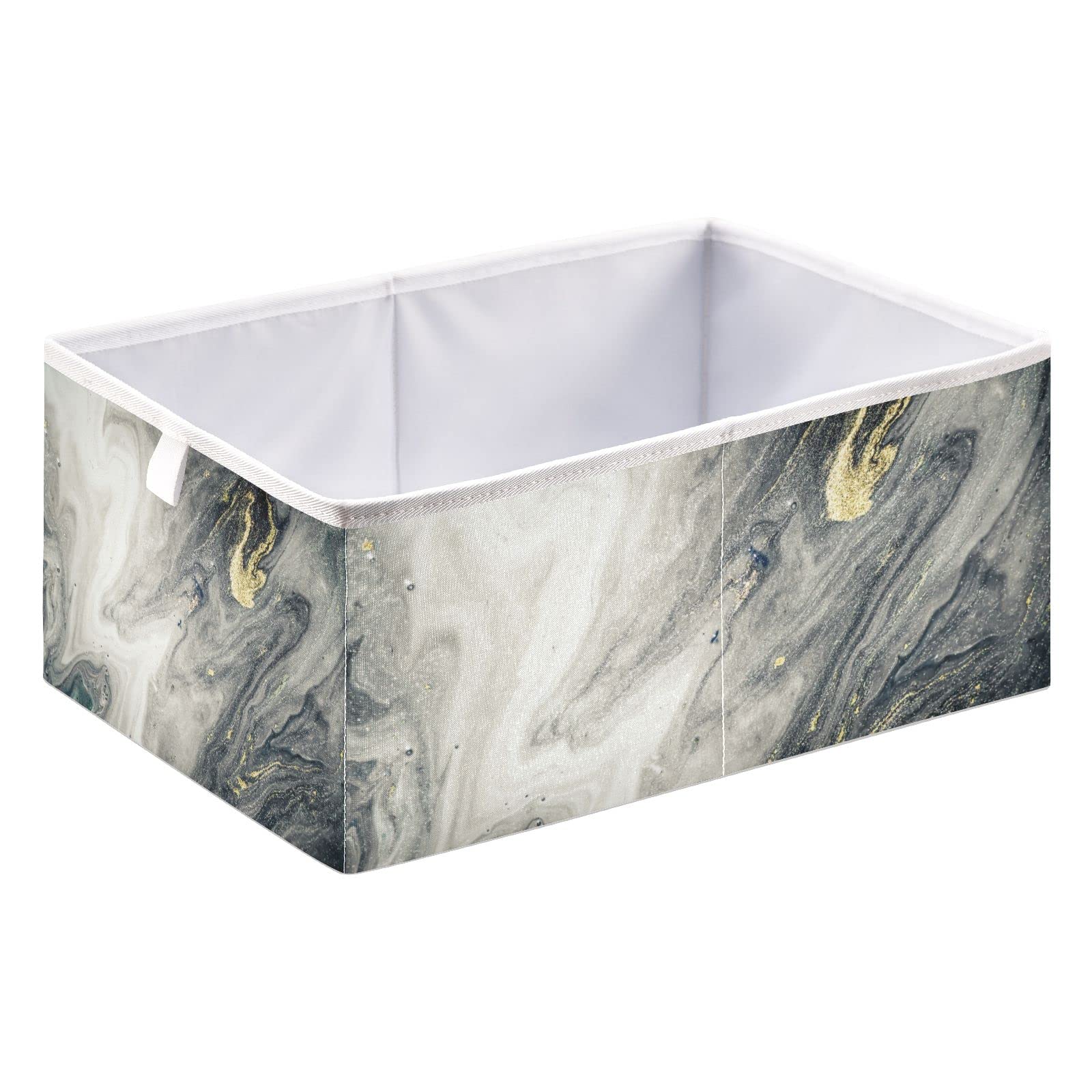 Grey Marble Storage Basket - Collapsible Square Fabric Bin for Home Organization | Perfect for Living Room, Office, and Closet Storage