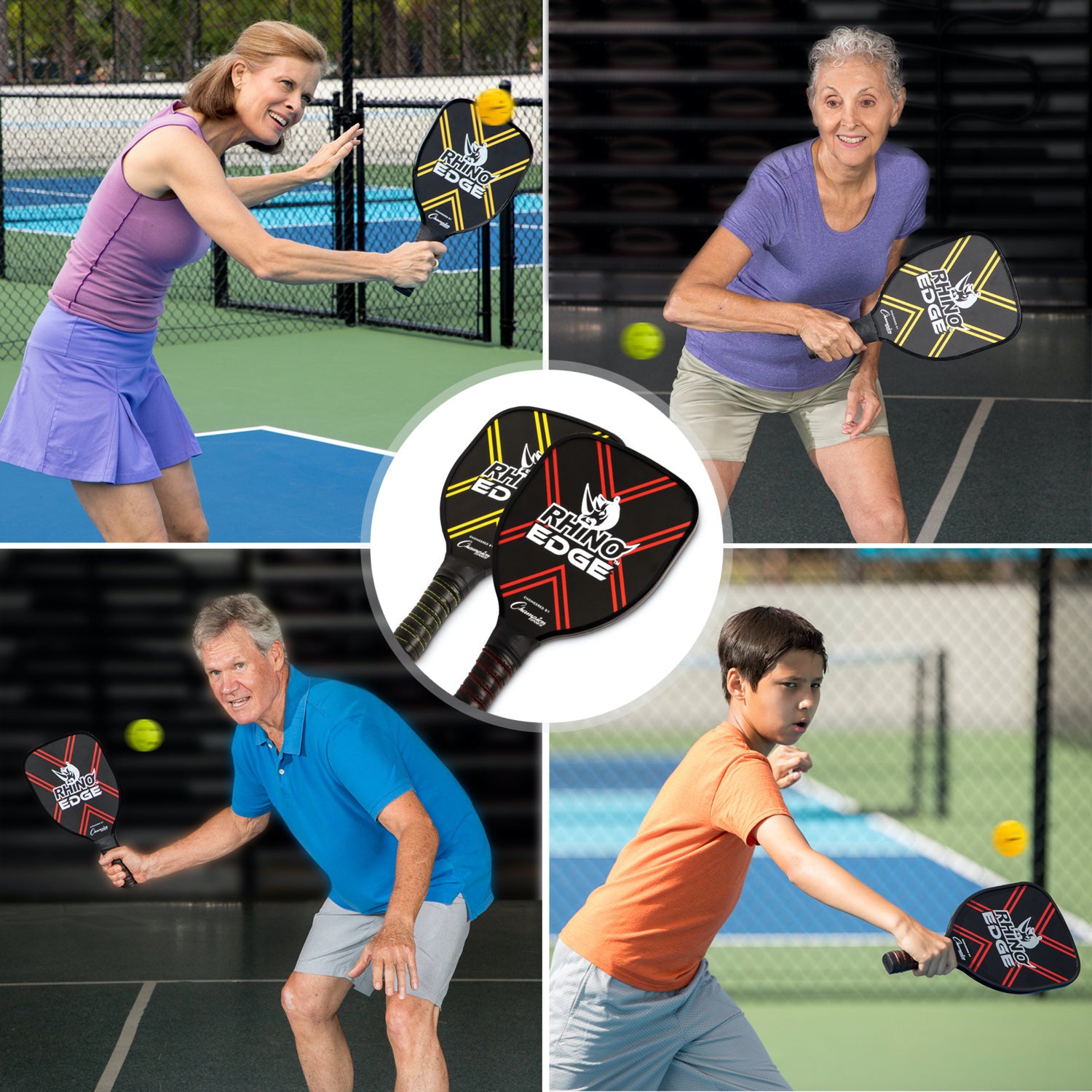 Champion Sports Rhino Pickleball Edge 2 Player Set - Premium Pickleball Paddles & Balls for Outdoor & Indoor Play - Perfect for Beginners & Recreational Players