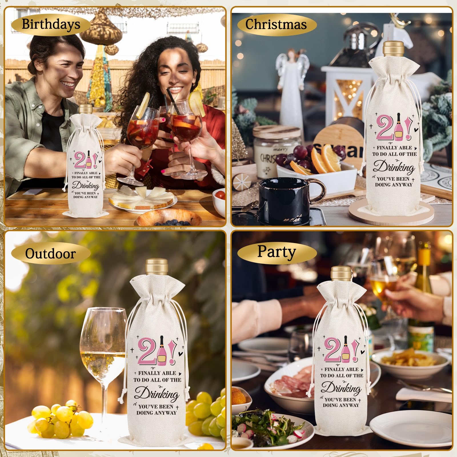 Wxiben 21st Birthday Gifts for Women - Elegant Wine Gift Bags & Party Favors | Perfect 21 Year Old Birthday Present for Her, Daughter or Best Friend | Great for Celebrations, Girls Night Out & Special Occasions