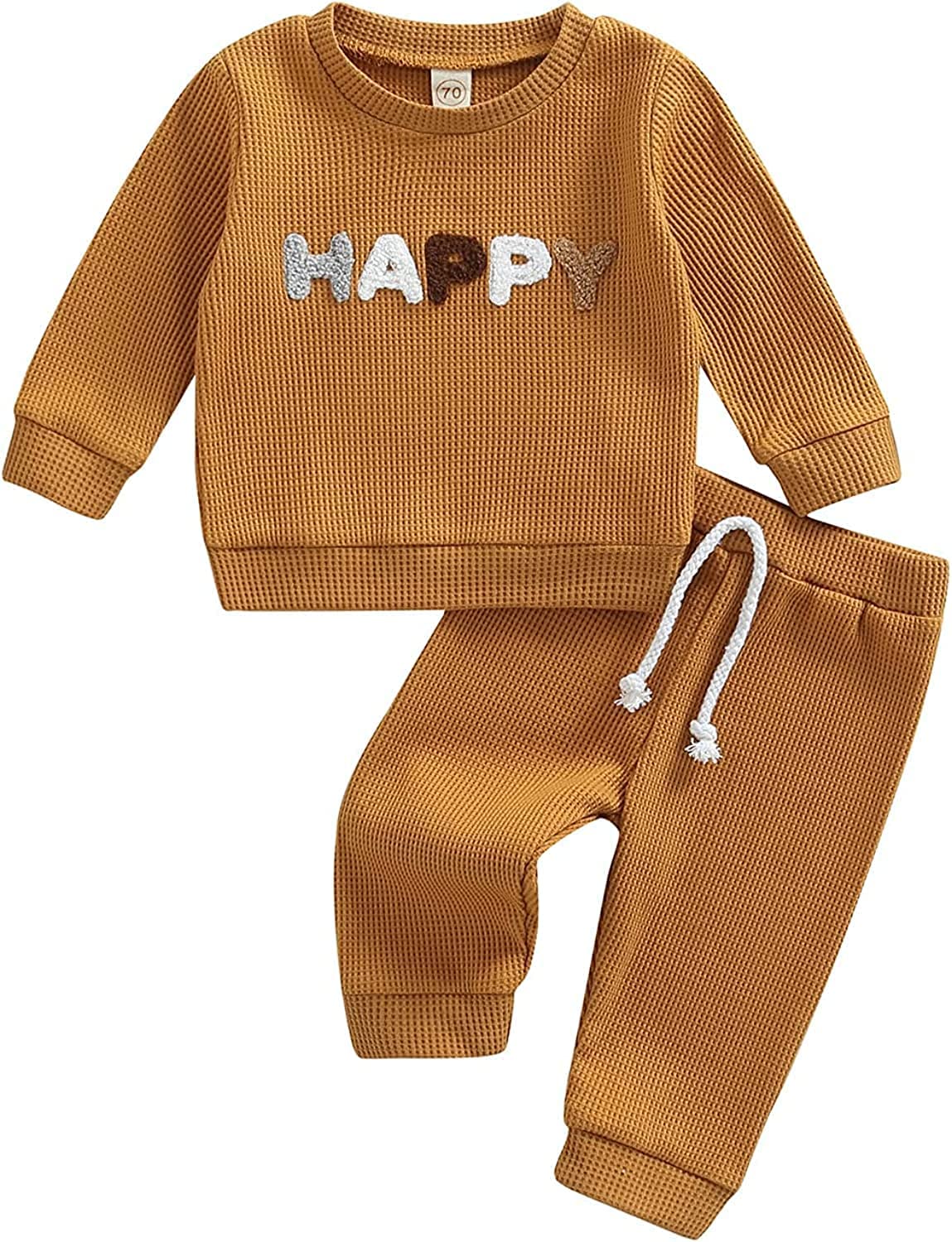 TwoPumpkin Neutral Baby Boy Clothes - Soft Waffle Knit Sweatshirt & Pants Set for Newborns & Toddlers | Cute Gender-Neutral Outfit for Playdates, Family Photos & Everyday Comfort