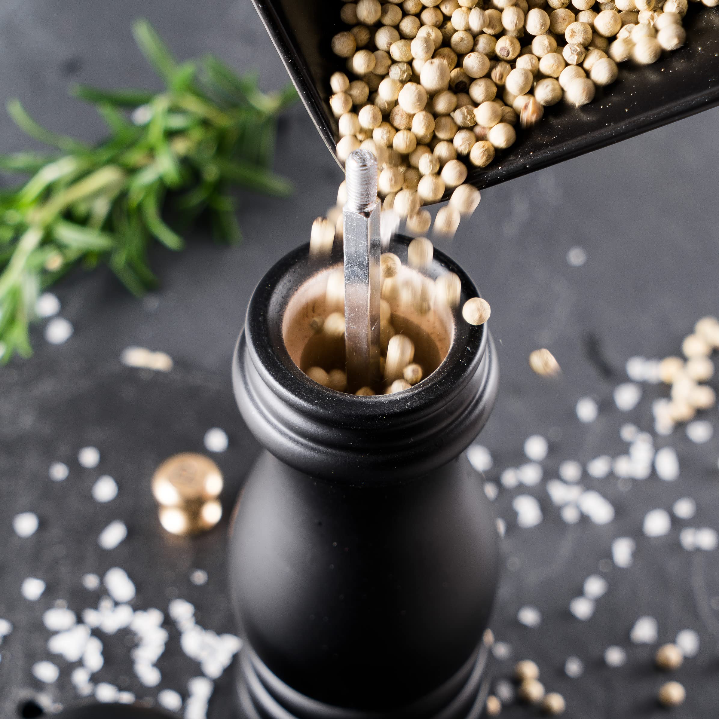 Premium BILL.F 7 Inch Wooden Salt and Pepper Grinder Set - Adjustable Ceramic Rotor, Easy Refill, 2-Piece Shakers for Gourmet Cooking & Fine Dining