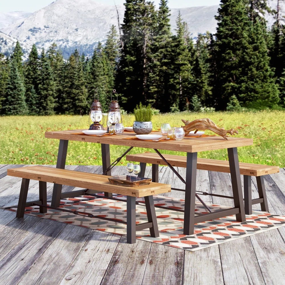 CATRIONA 3-Piece Wooden Outdoor Dining Set - Patio, Garden, Backyard Furniture for Al Fresco Dining & Entertaining