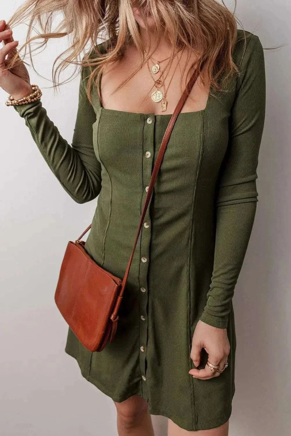 Elegant Square Neck Long Sleeve Bodycon Dress for Women - Perfect for Office Wear, Date Nights & Special Occasions