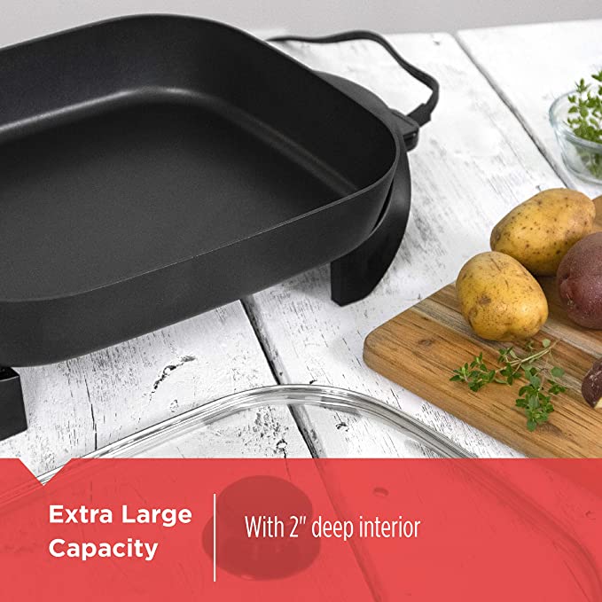BLACK + DECKER 12X15 Electric Skillet with Temperature Control - 1500W Non-Stick Electric Frying Pan - Factory Certified with Full Warranty (SK1215BC) - Perfect for Family Cooking, Camping & Dorm Room Meals