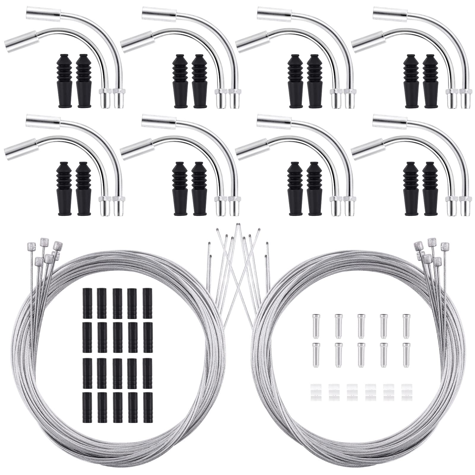 79 Pcs Stainless Steel Bicycle Shift Wire Kit with V-Brake Noodle Cable Pipe, Rubber Boots & Shift Cable Rings - End Ferrules with Caps for Mountain & Road Bikes - Perfect for DIY Bike Repair & Maintenance