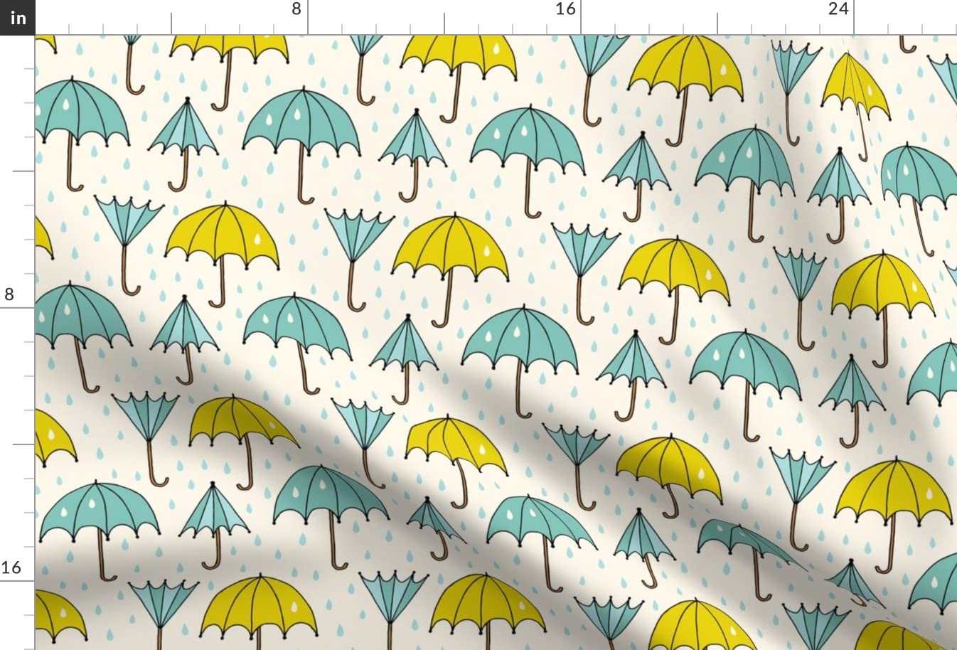Umbrella Day Rain Raindrops Printed Minky Fabric - Chartreuse Teal Umbrellas Gender Neutral Design - Fat Quarter for Sewing Baby Blankets, Quilt Backing & Plush Projects - Soft & Durable for DIY Crafts, Nursery Decor & Cozy Home Accessories