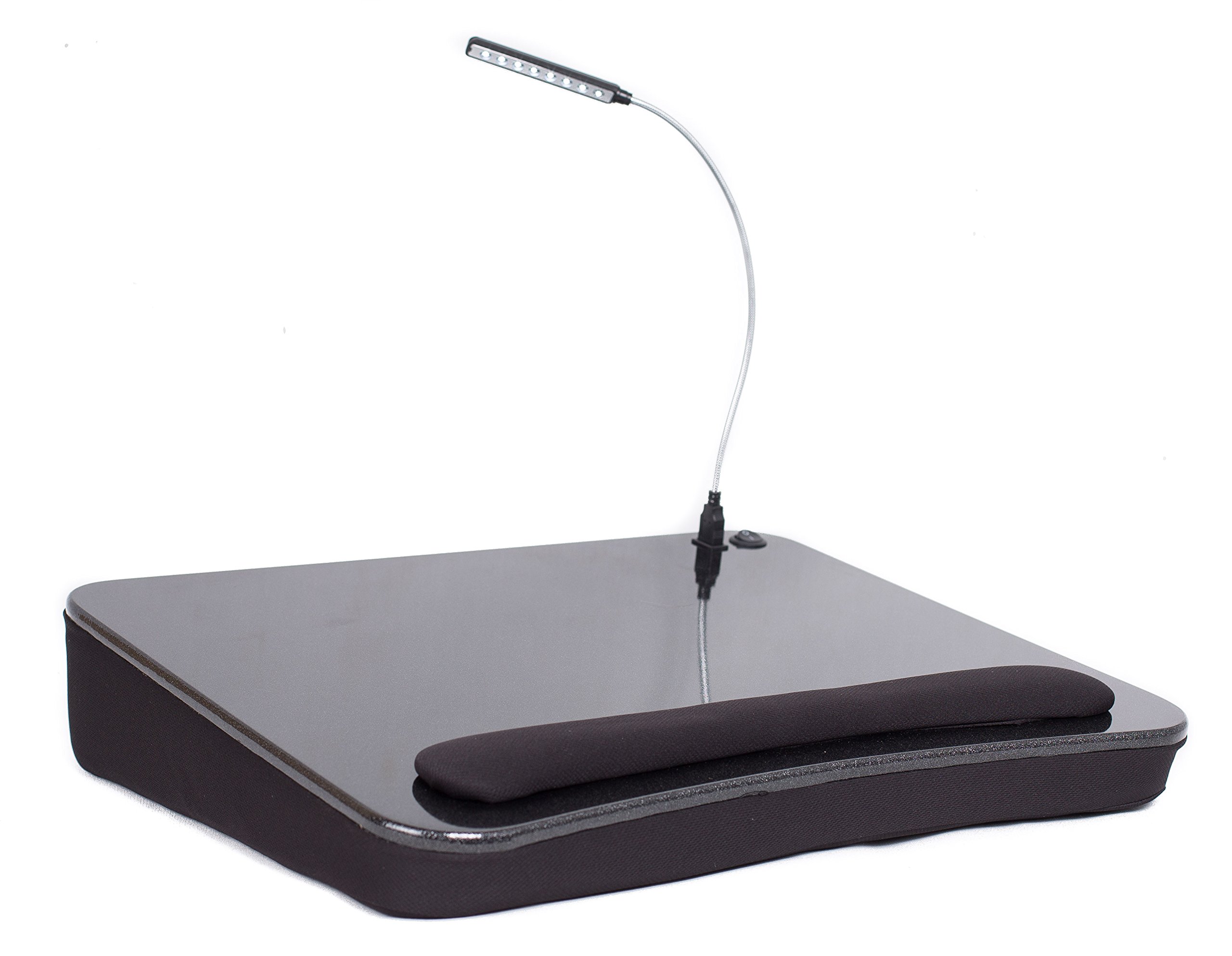 Ergonomic Lap Desk with USB Light (Black) - Memory Foam Cushion for Comfort - Portable Laptop Tray Supports Up to 17 Inch Laptops - Perfect for Bed, Couch, or Travel Use