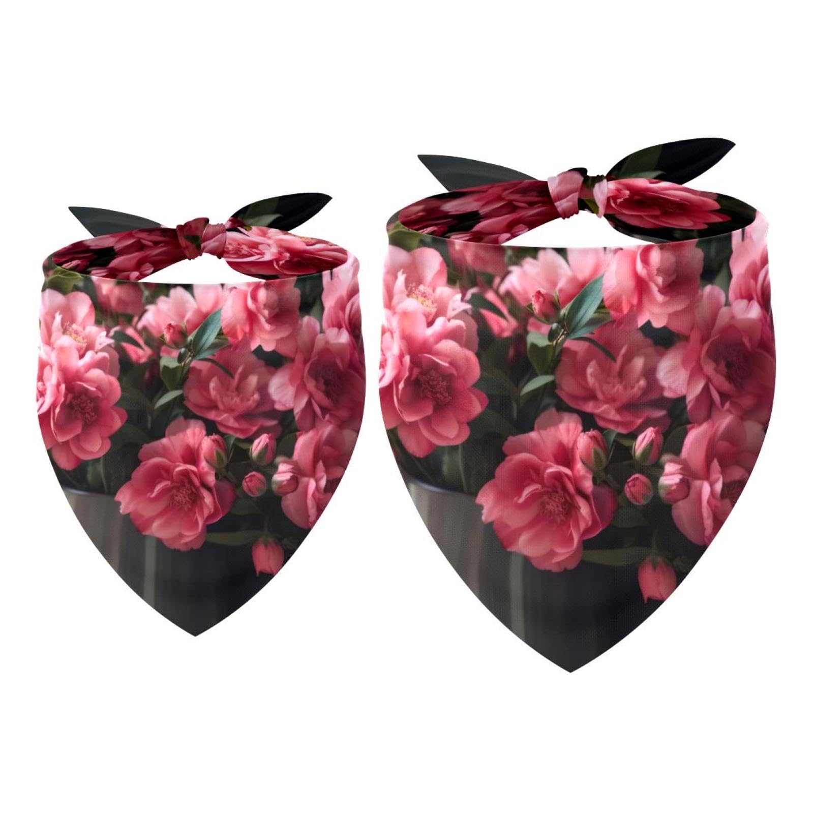 2-Piece Dog Bandanas with Vase and Pink Flowers Pattern - Pet Wedding Photo Props, Square Bibs & Scarf Accessories for Dogs - Perfect for Pet Weddings, Photo Shoots & Special Occasions
