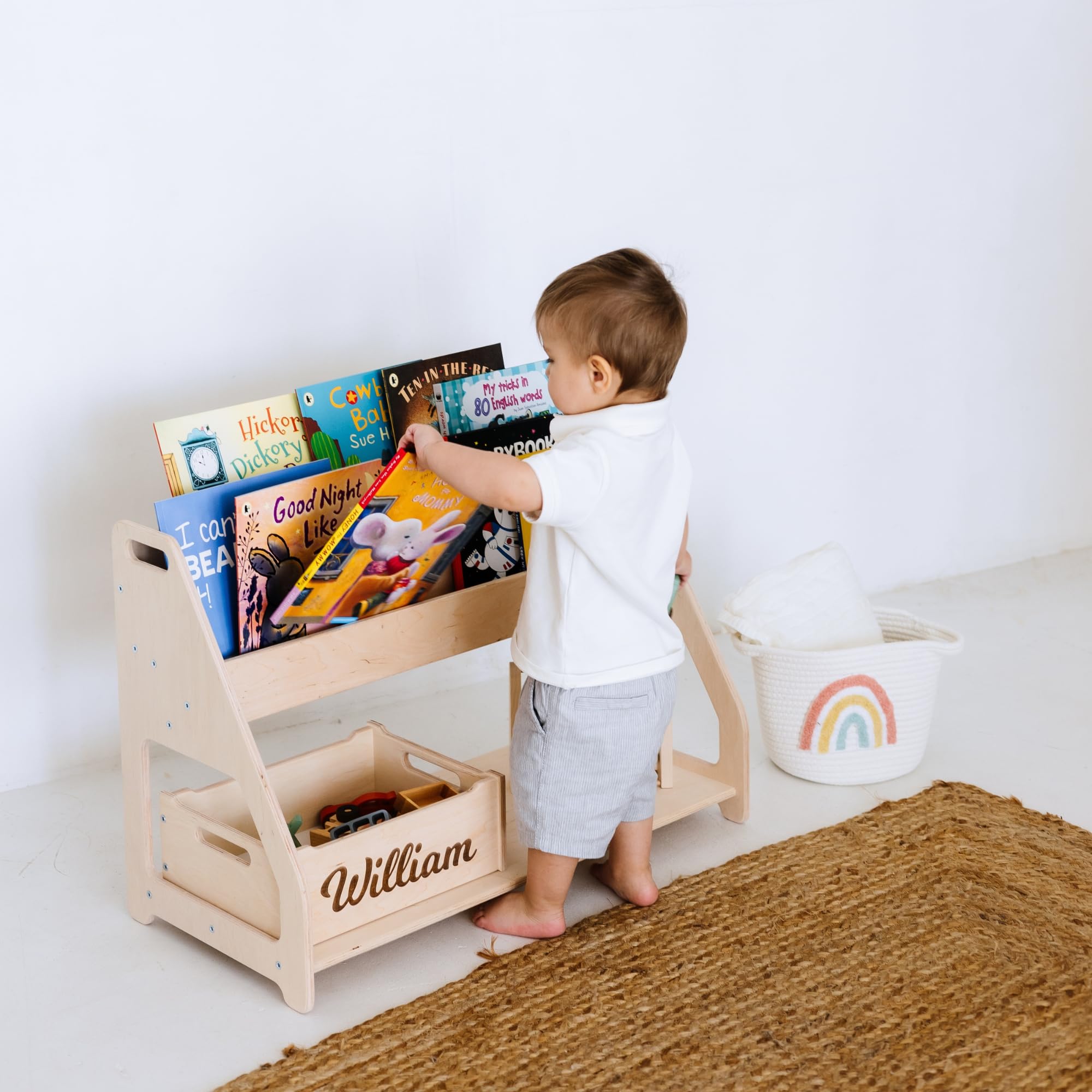 2-in-1 Kids Shelf & Toy Storage - Montessori Wooden Bookshelf for Nursery, Playroom & Bedroom - Durable Kids Bookcase & Montessori Furniture for Organized Learning Spaces