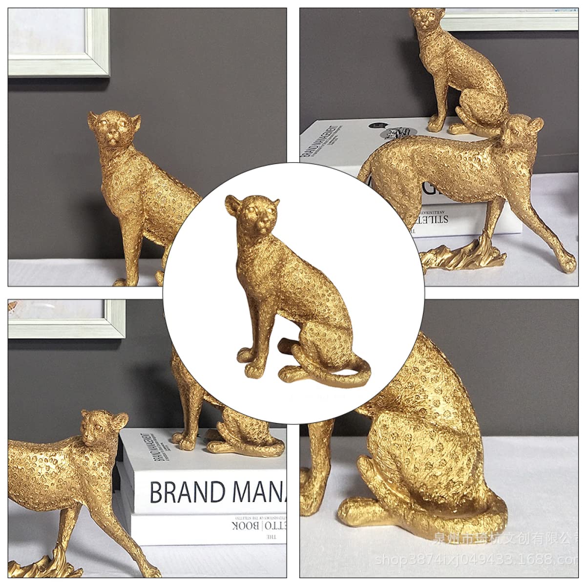 Golden Resin Leopard Statue - Home & Office Decor for Modern Spaces