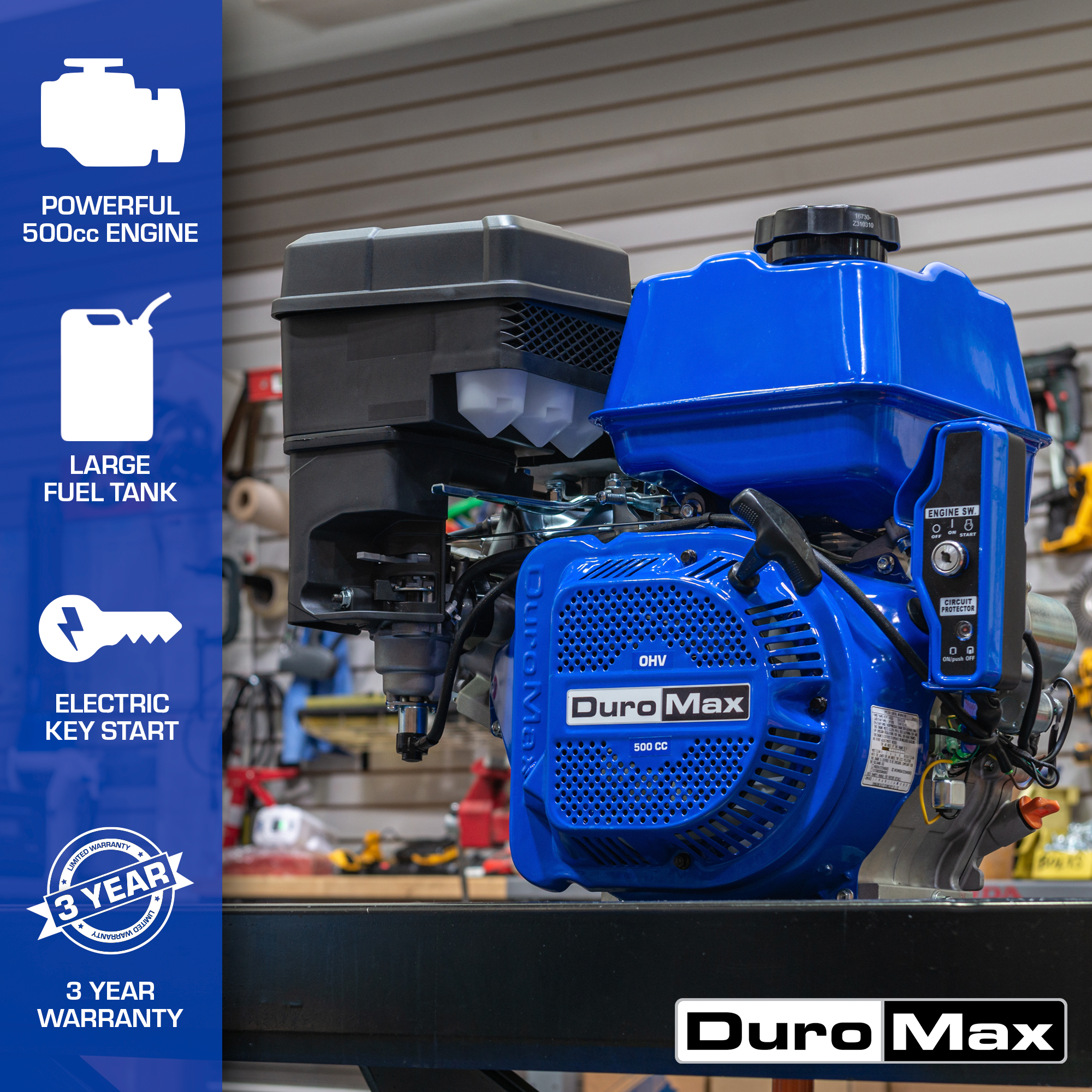 500cc 1 Inch Shaft Gasoline Engine with Recoil & Electric Start - Perfect for Go Karts, Mini Bikes, Log Splitters & Power Equipment