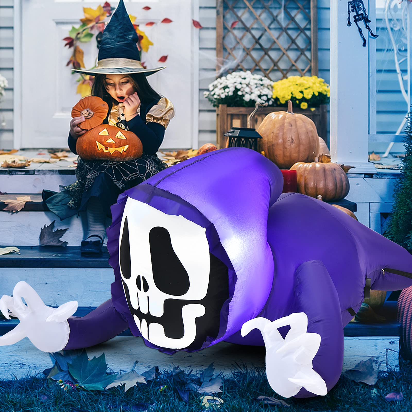 Tangkula 4 Ft Halloween Inflatable Ghost with Built-in LED Lights & Blower - Spooky Outdoor Halloween Decor for Yard, Garden, Lawn - Perfect for Halloween Parties & Trick-or-Treat Decorations