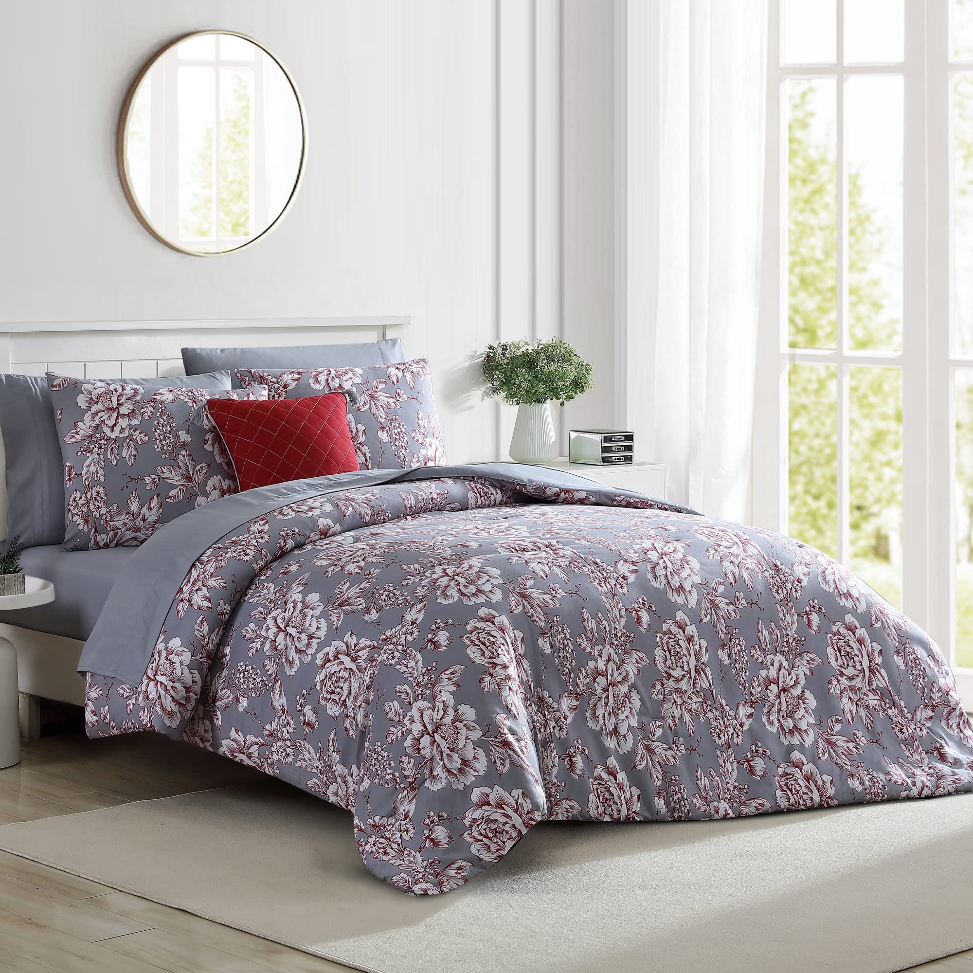 Modern Threads Cadence Collection Reversible Microfiber Comforter Set - King Size Luxury Bedding with Comforter, Sheets, Shams & Pillowcases - Elegant Printed Design for Master Bedroom & Guest Room Decor