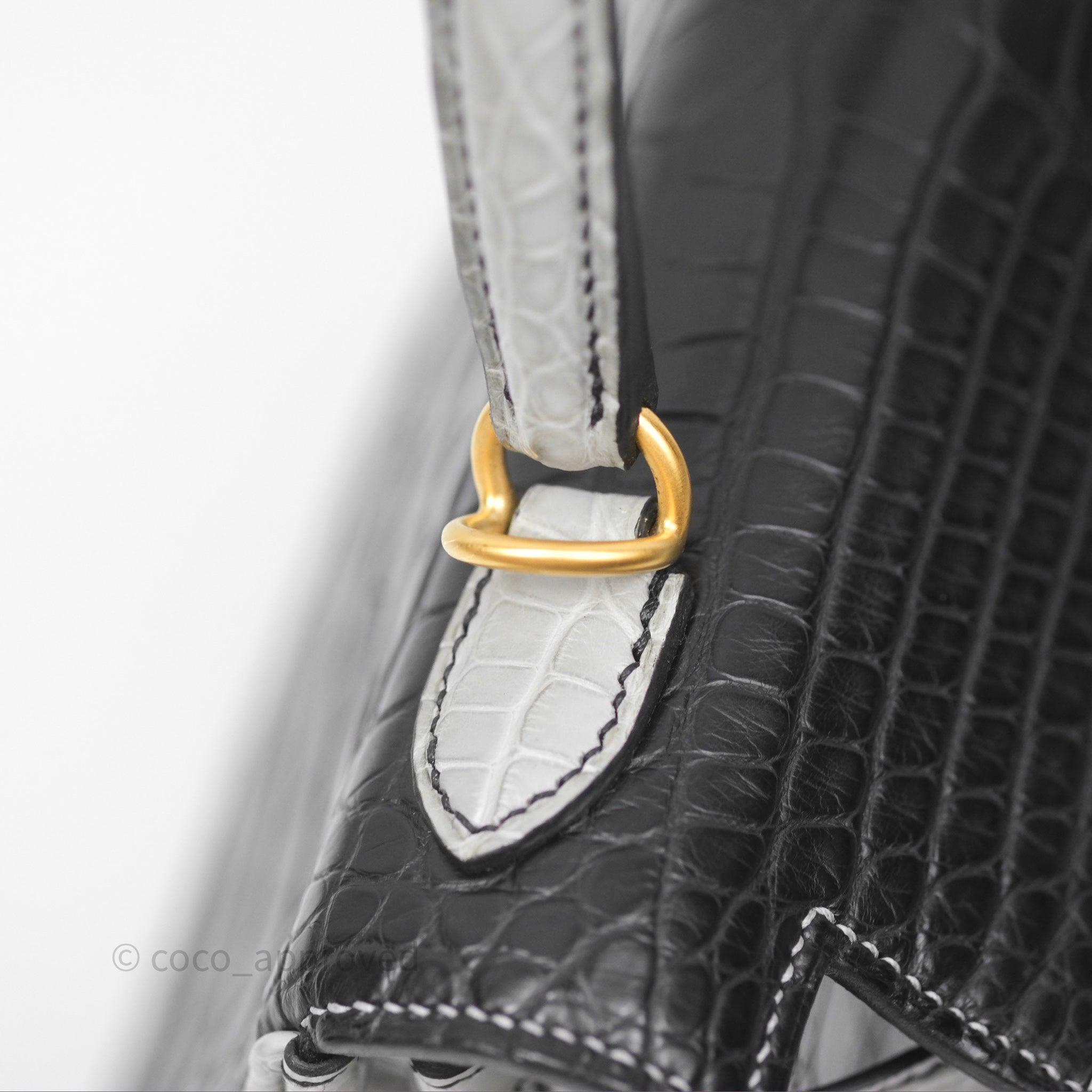 Authentic Hermès Retourne Kelly 25 Alligator Leather Bag - Noir 89 / Gris Mouette 4Z with Brushed Gold Hardware | Luxury Handbag for Women | Perfect for Parties, Weddings & Special Occasions