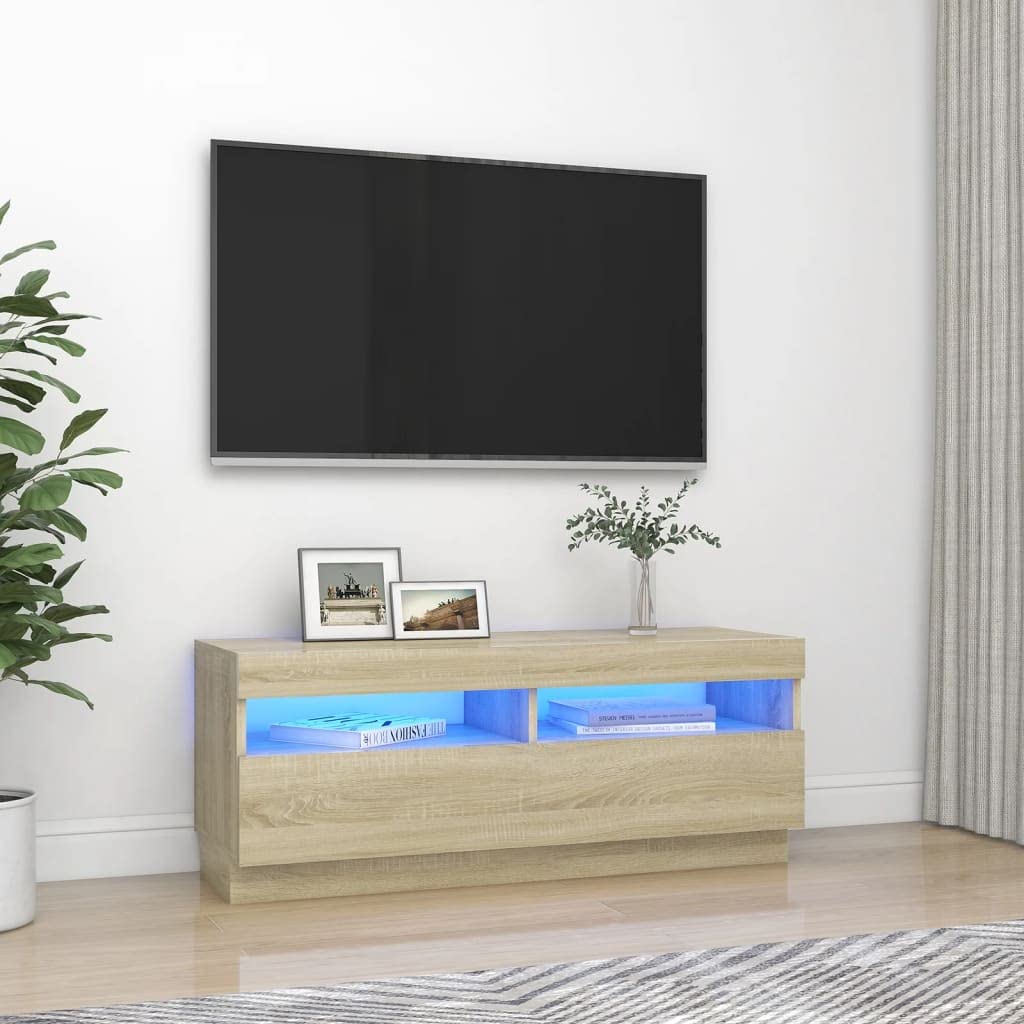 Modern TV Stand with LED Lights - Compact Entertainment Center with 2 Storage Cabinets & Open Shelves - 45 Inch TV Console for Living Room, Bedroom, Home Theater - Brown Media Stand for Smart TVs & Gaming Systems