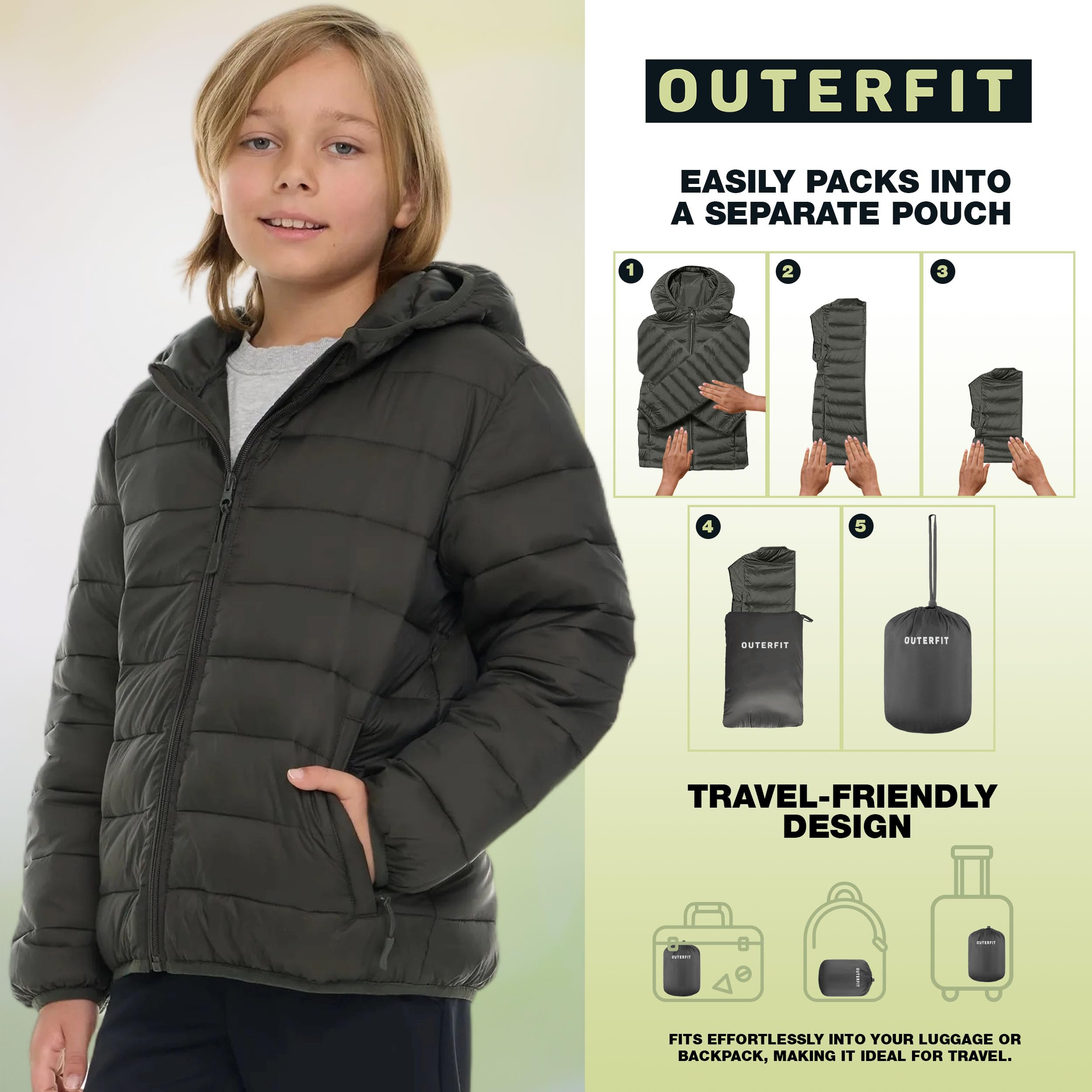 Lightweight Packable Boys Hooded Puffer Jacket for Winter - Warm & Water-Resistant Outerwear for Kids Outdoor Activities & School
