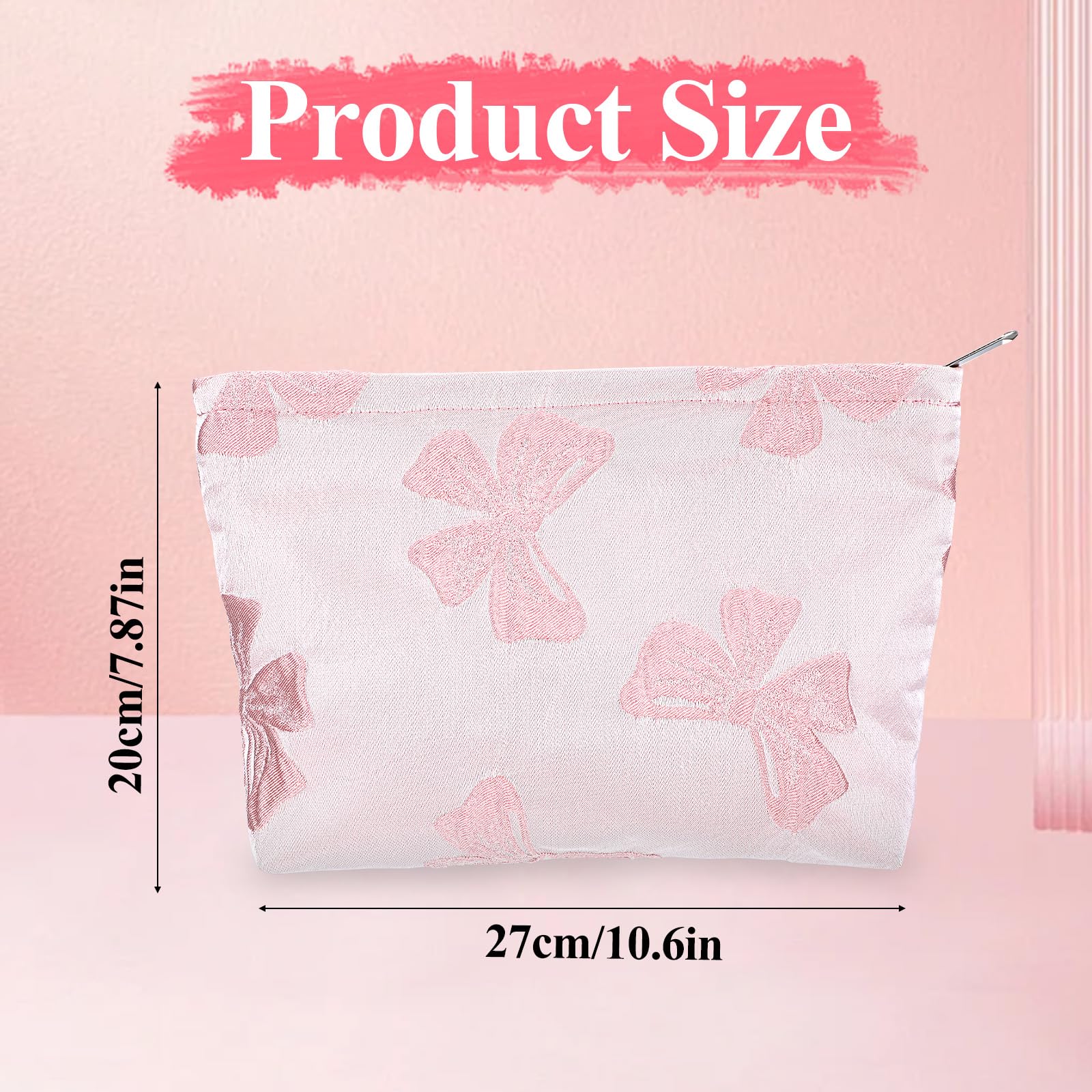 Elegant Bow Makeup Bag for Women - Large Capacity Cosmetic Organizer | Travel & Daily Use (Pink)
