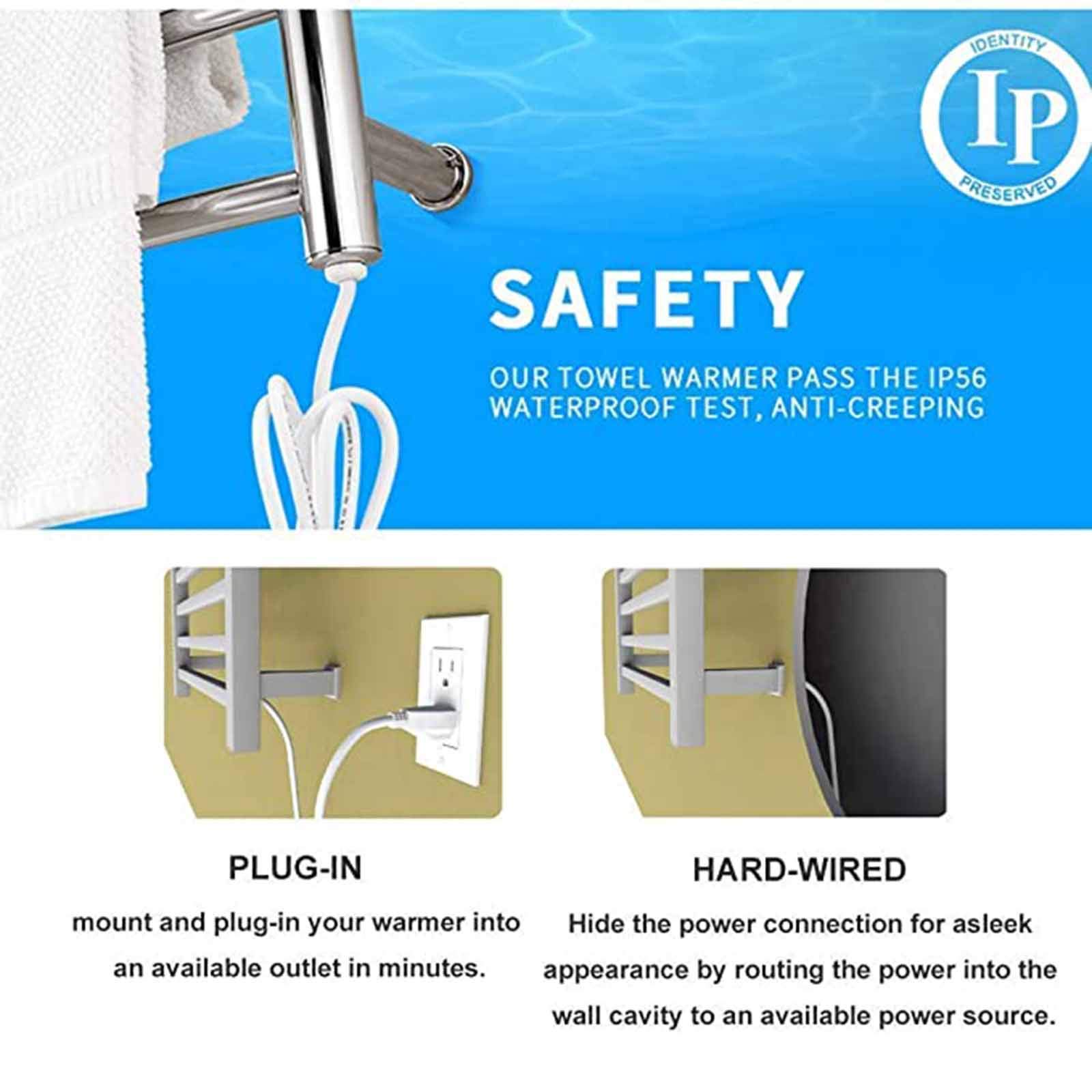 APUM Heated Towel Rack - 88W Energy Efficient Wall Mounted Electric Towel Warmer with Timer, 304 Stainless Steel Bathroom Heated Towel Rail (Rose Gold, Hardwired) - Perfect for Spa-Like Luxury in Bathrooms, Hotels & Gyms