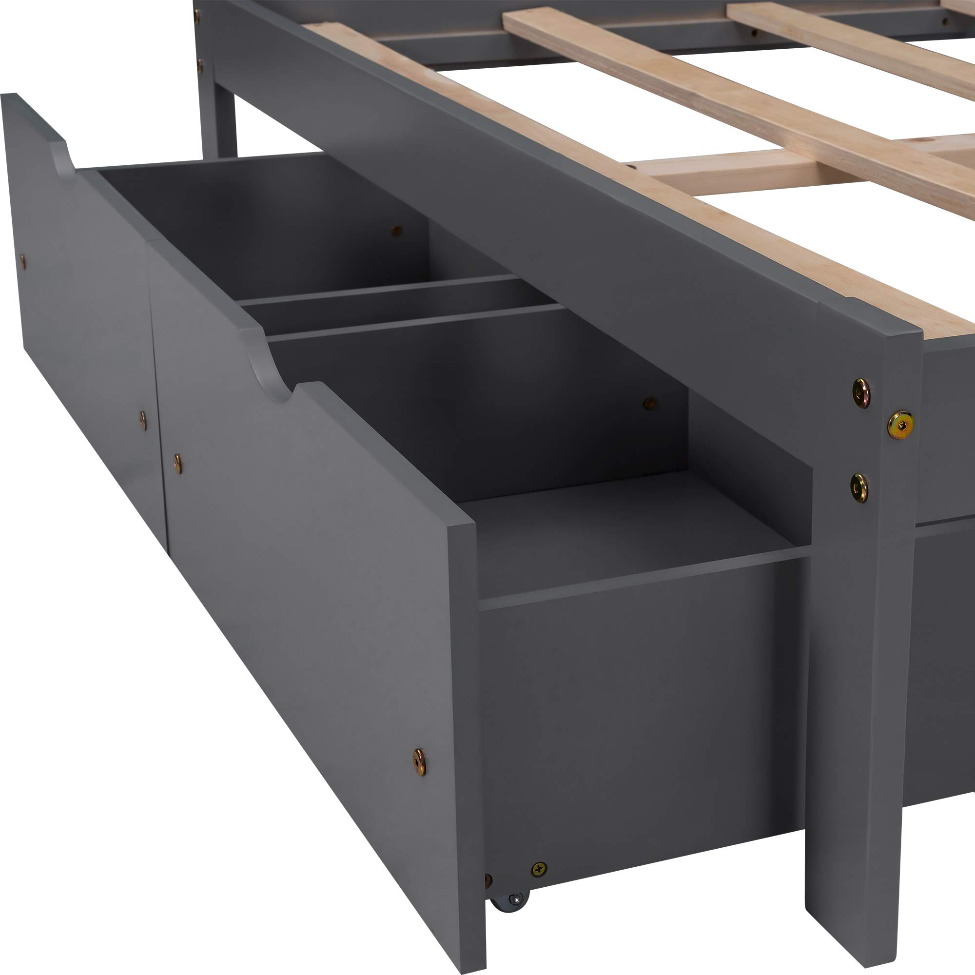 **Henf Full Size Platform Bed Frame with 2 Storage Drawers - Solid Wood Bed for Kids & Adults, No Box Spring Needed, Easy Assembly (Gray) - Perfect for Small Spaces, Guest Rooms & Modern Bedrooms**