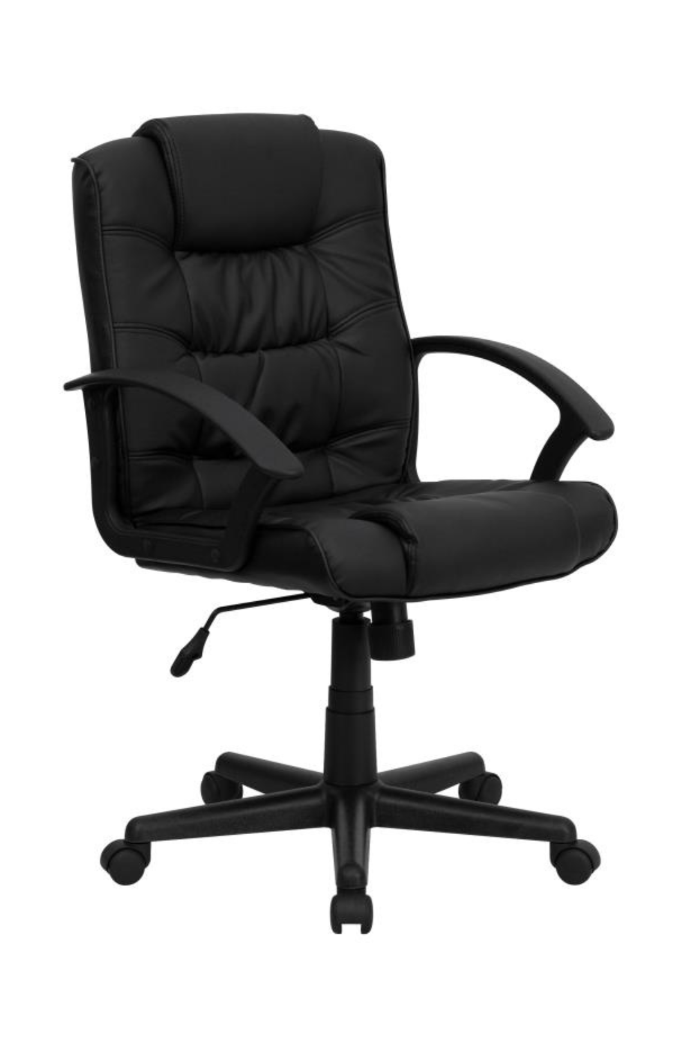 FLASH Lindon Mid Back Black Leather Swivel Task Office Chair with Arms - Ergonomic Desk Chair for Home Office, Computer Work & Conference Room Use