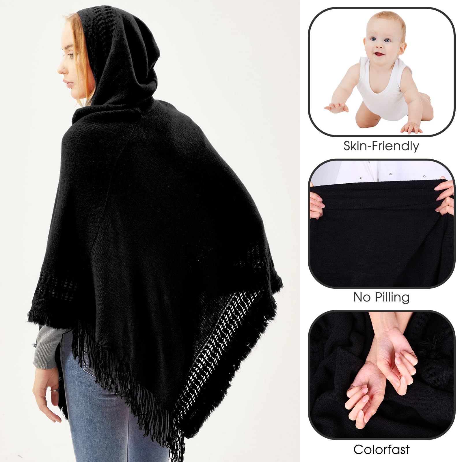 Liitrsh 2-Pack Women's Knitted Hooded Cape Poncho Sweaters with Fringed Hem - Cozy Crochet Pullover for Fall Fashion, Outdoor Activities & Casual Wear