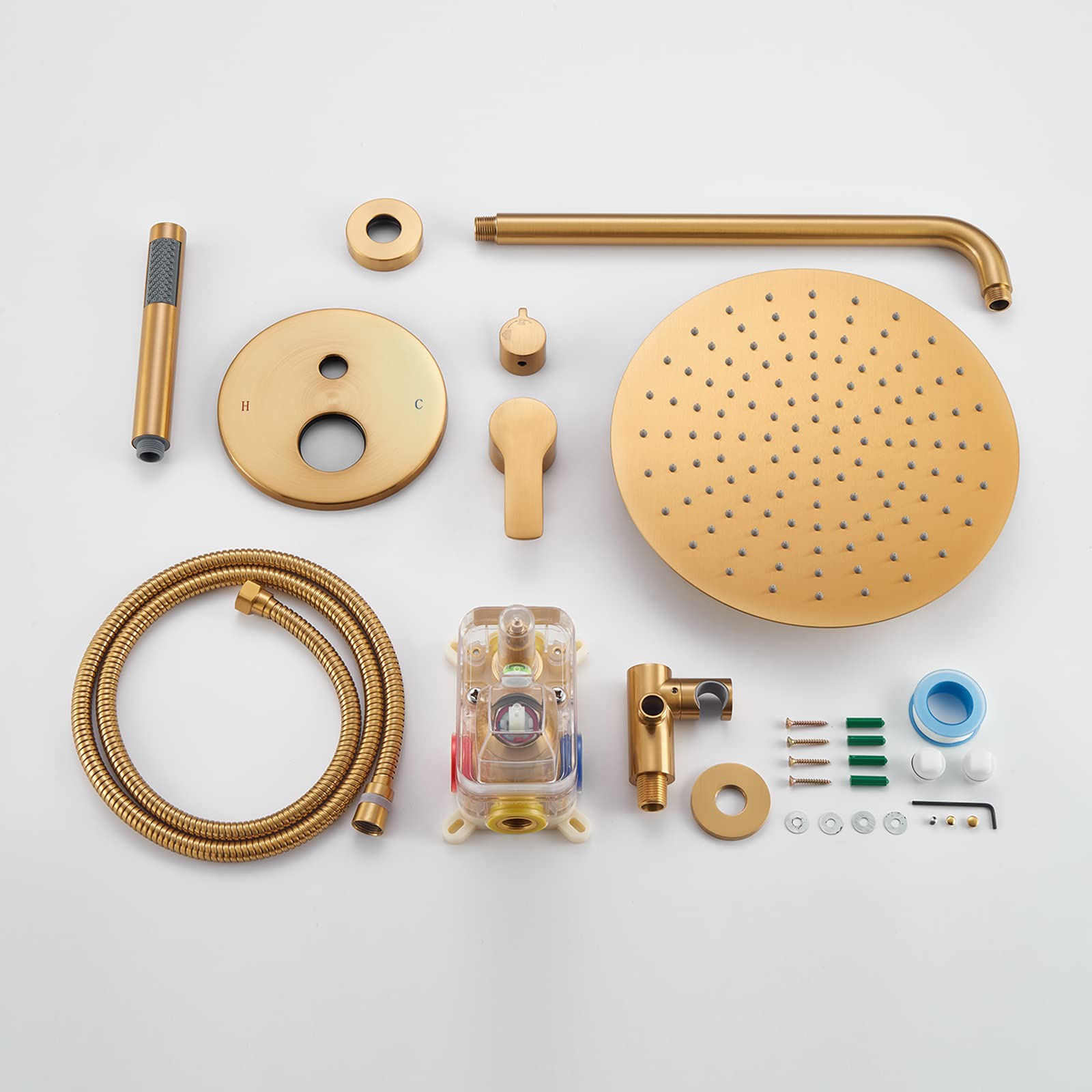 Premium Brushed Gold Wall Mounted Shower System - 10 Inch Rainfall Shower Head with Handheld Sprayer, Pressure Balance Valve & Complete Trim Kit | Perfect for Modern Bathroom Renovation & Spa-Like Shower Experience