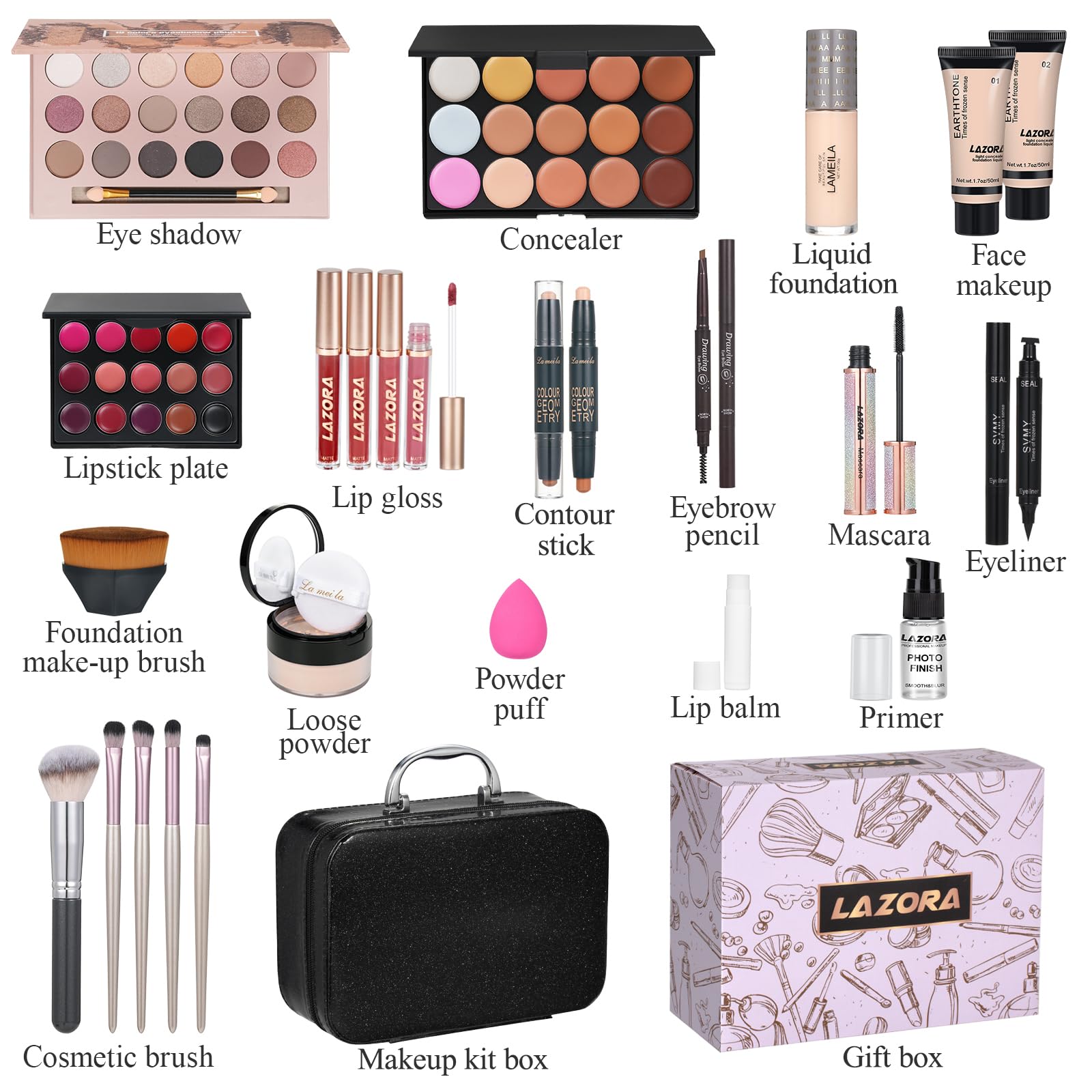 All-in-One Makeup Kit with Eyeshadow Palette, Concealer & Foundation - Portable Full Face Makeup Set for Women | Perfect for Travel, Daily Use & Professional Makeup Application