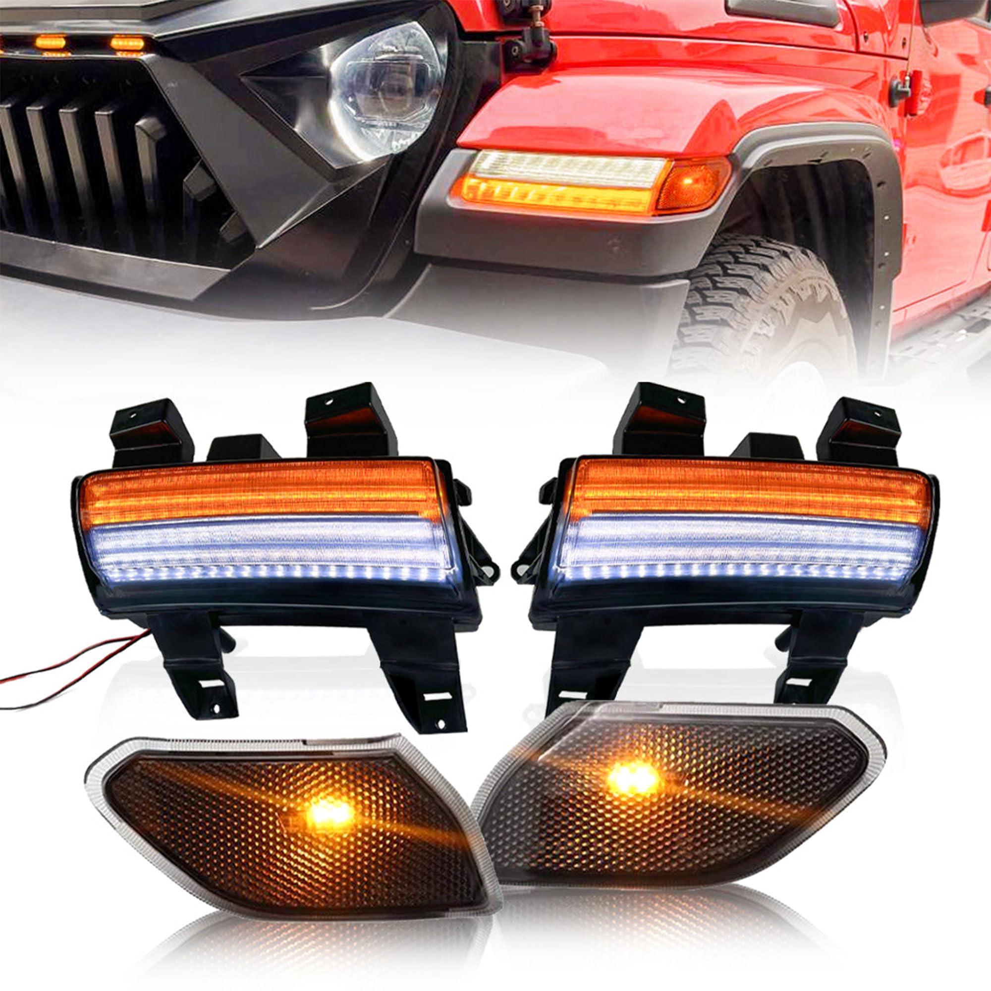2018-2024 Jeep Wrangler JL LED Side Marker & Fender Lights with Sequential Turn Signal - Amber/White Options (Excluding Sport Model) | Off-Road Upgrade for Enhanced Visibility & Style