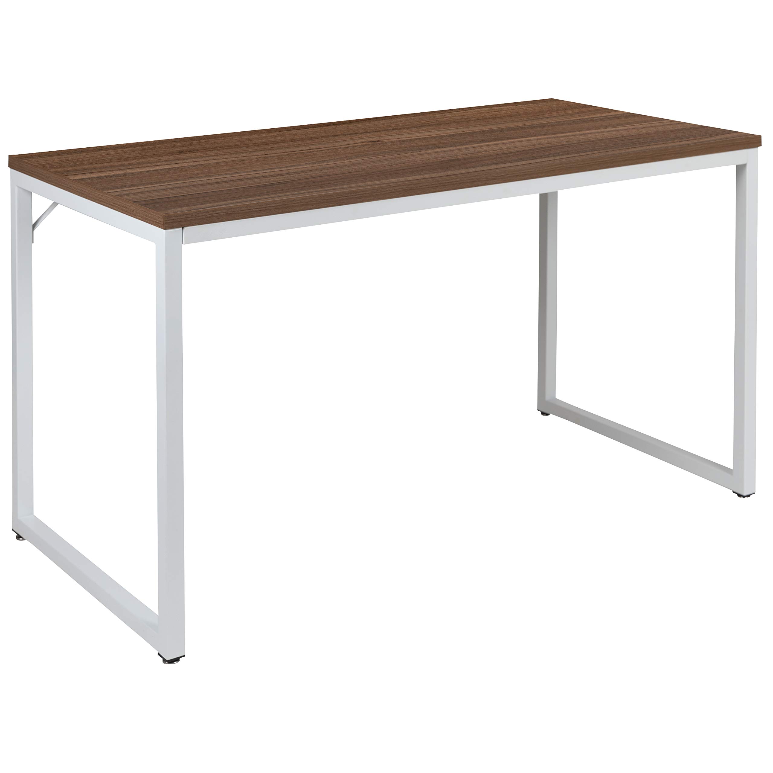 Merrick Lane Berlin 47 Inch Computer Desk - Walnut Wood Grain Finish & White Metal Frame - Home Office Desk for Small Spaces, Gaming & Study - Engineered Wood Workstation