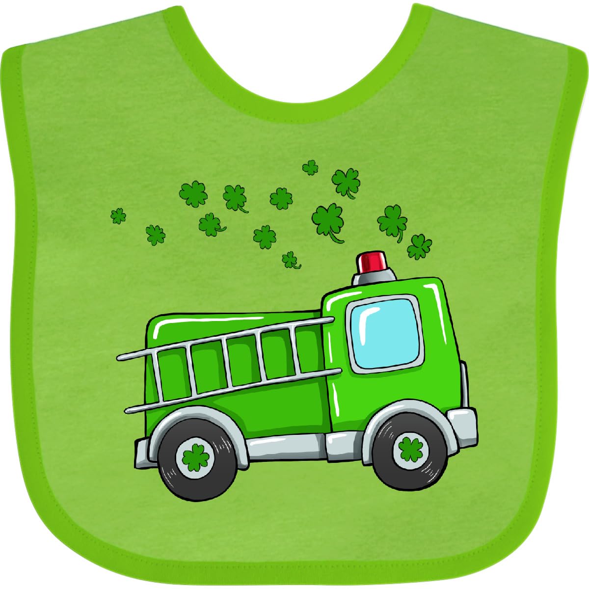 St. Patrick's Day Green Fire Truck with Clovers Baby Bib - Perfect for Infants, Toddlers, and Holiday Photo Shoots