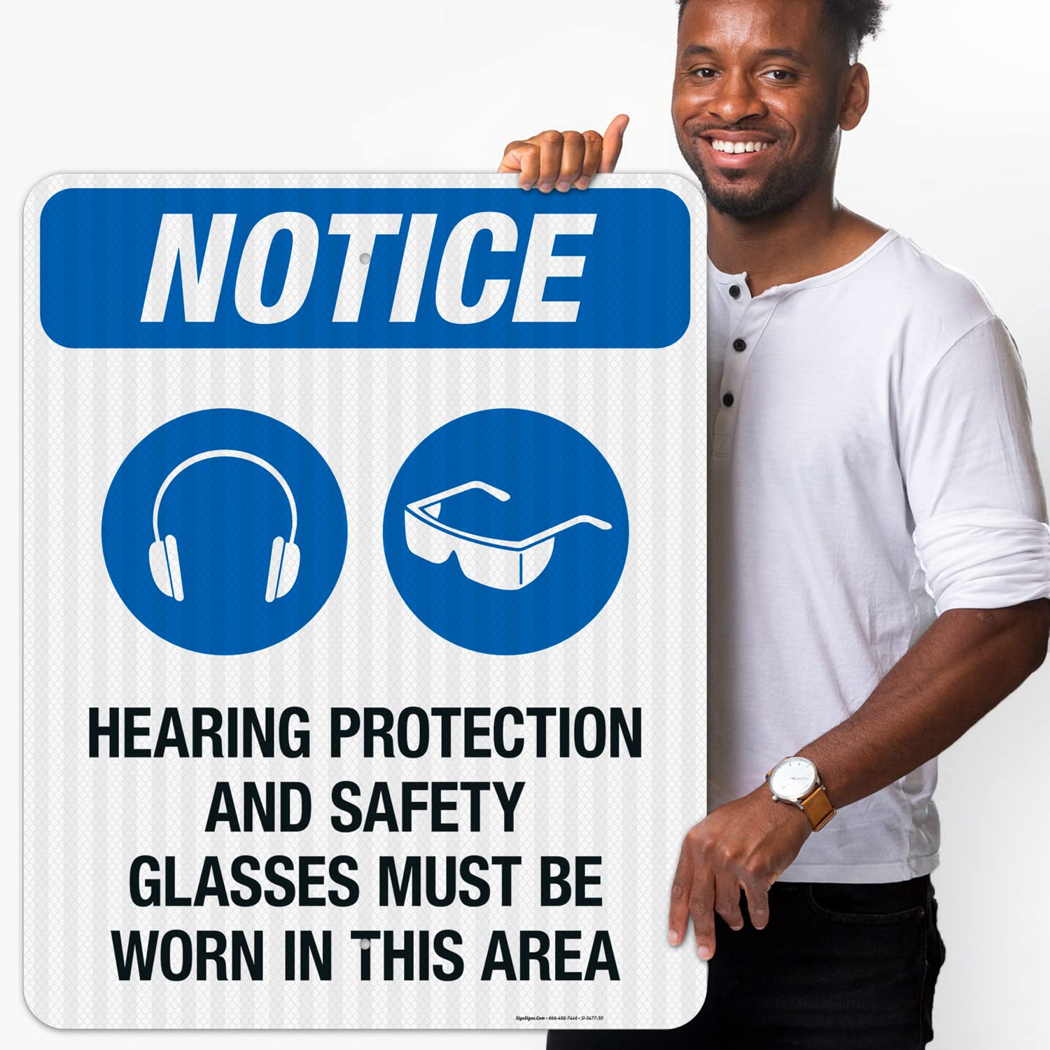 OSHA Compliant Safety Sign - 24x30 Inches 'Hearing Protection and Safety Glasses Required' Reflective Aluminum Sign | 3M EGP .080 Thick, Fade Resistant for Indoor/Outdoor Use | Made in USA | Perfect for Construction Sites, Factories & Hazardous Work Areas