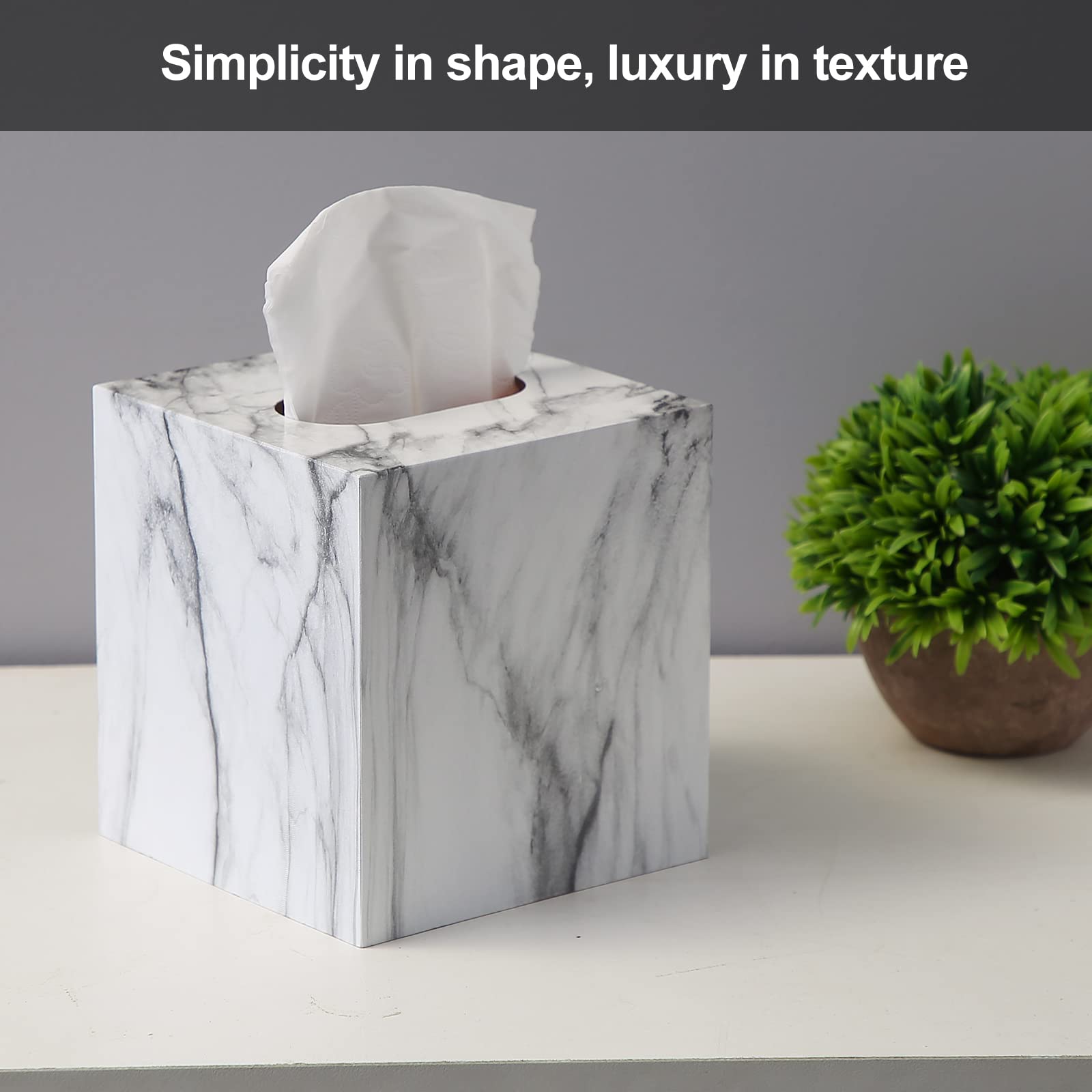 Modern Metal Square Tissue Box Cover - Elegant Marble White Facial Tissue Holder for Bathroom Vanity, Bedroom Dresser, Nightstand & Office Desk | Perfect for Home Decor & Gift Giving