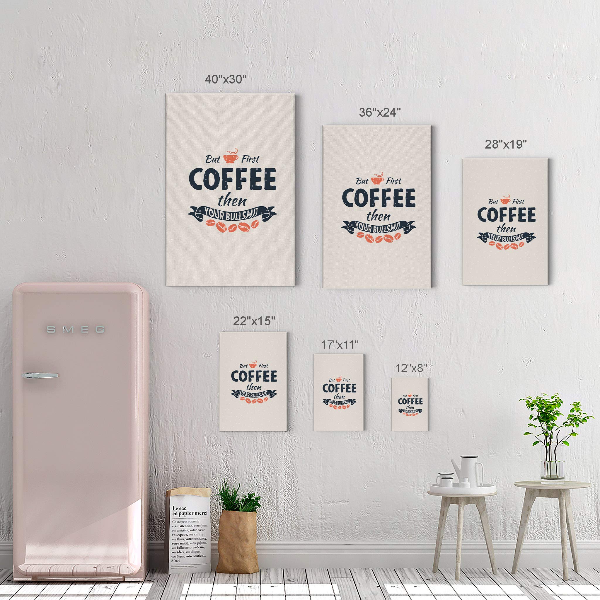 Life Begins After Coffee & But First Coffee 2-Panel Canvas Wall Art Set - Inspirational Kitchen Decor, Coffee Shop Sign, Farmhouse & Restaurant Decor (28x19 inches) - Perfect for Home, Office & Cafe Decorations