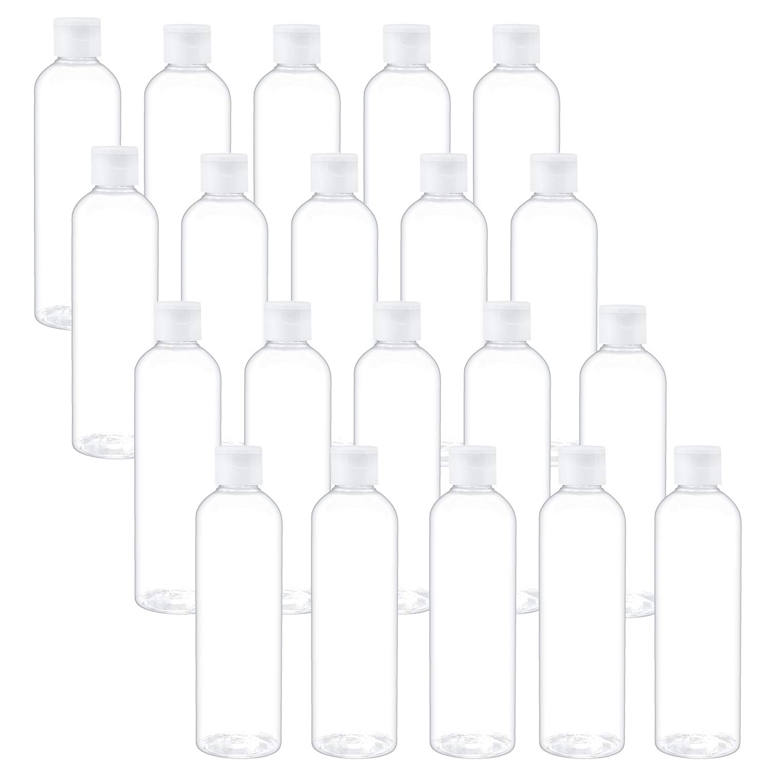 TRENDBOX 8oz/250ml Clear Plastic Bottles with Flip Top Cap - BPA Free Travel Containers for Shampoo, Lotion, Massage Oil (20 Pack) - Perfect for Toiletries, DIY Beauty Products & Essential Oils Storage