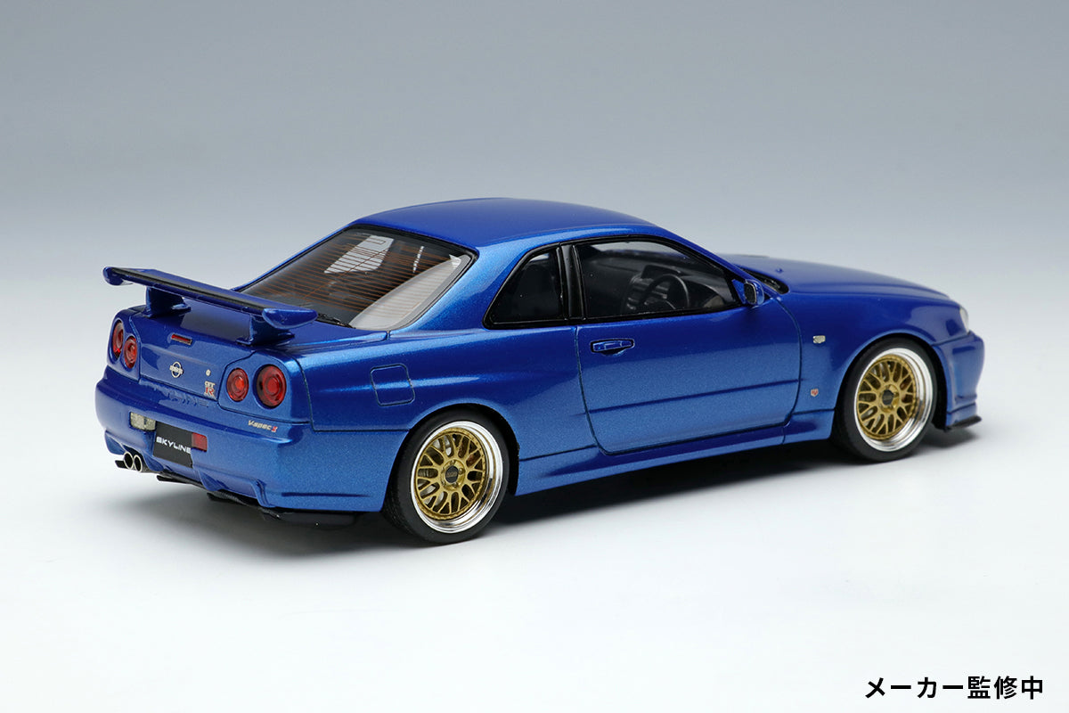 PREORDER Make Up Co., Ltd Eidolon 1:43 Scale Nissan Skyline GT-R (BNR34) V Spec II 2000 Model Car with BBS LM Wheels in Bayside Blue - Perfect for Collectors, Display, and Diecast Enthusiasts