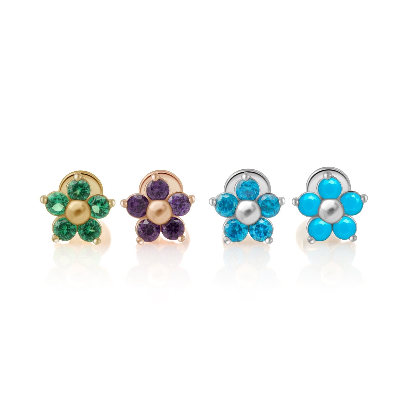 14K Yellow Gold Emerald Flower Stud Earrings for Women - Perfect for Weddings, Parties & Everyday Elegance