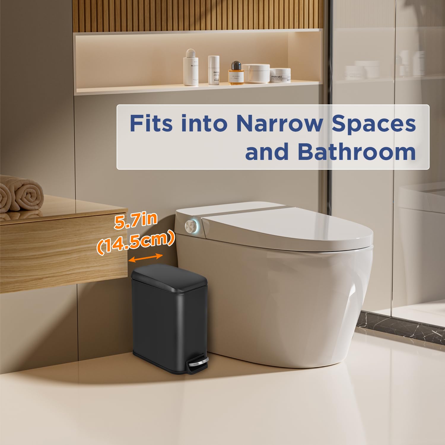 Best Small Trash Can with Lid - 1.3 Gallon (5L) Step Pedal Garbage Bin with Removable Bucket for Bathroom, Bedroom, Kitchen & Office - Space Saving Design for Tight Spaces - Ideal for Home, Office & Dorm Use (Black)