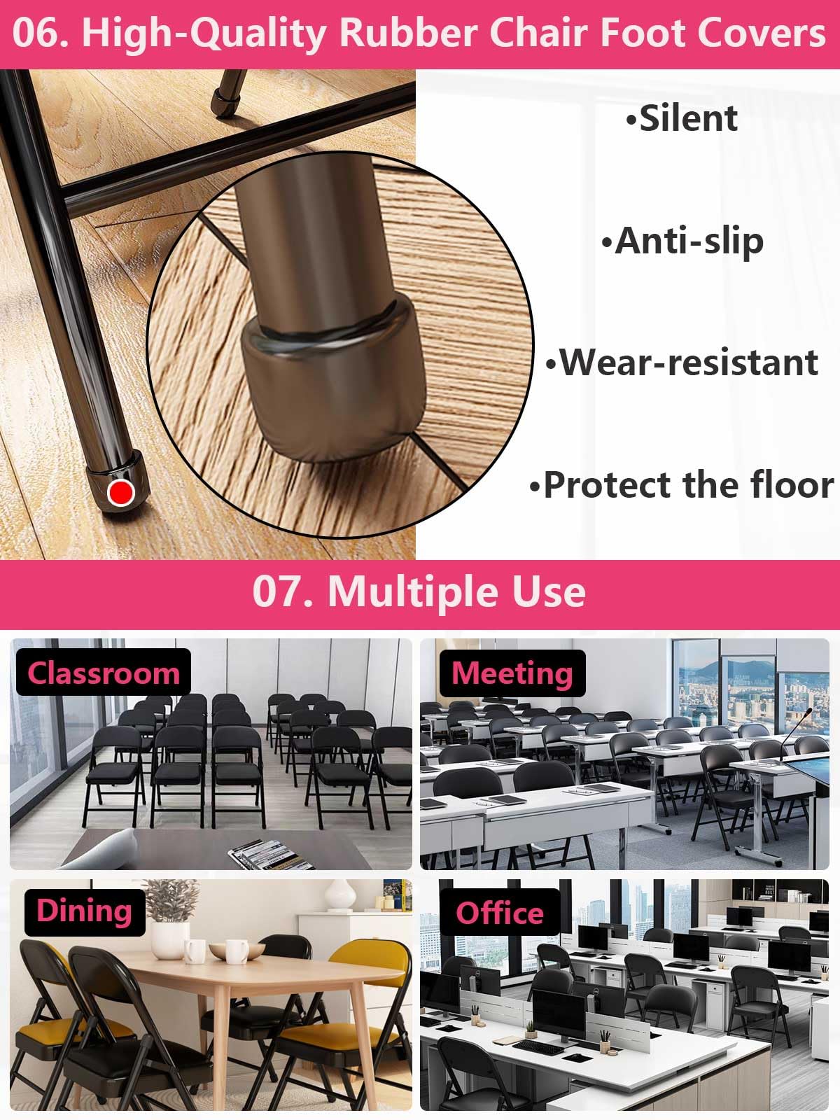 2 Pack Black Folding Chairs with Leather Padded Seat & Back - Heavy Duty Metal Frame, Stackable Indoor Outdoor Chairs for Office, Wedding, Party, Dining, Camping & Picnic - Commercial Grade Guest Chairs for Events & Home Use