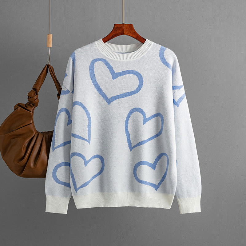 Stylish Round Neck Love Sweater - Loose Fit Pullover Sweater for Women 1948 | Cozy Casual Wear for Dates & Fall Outfits