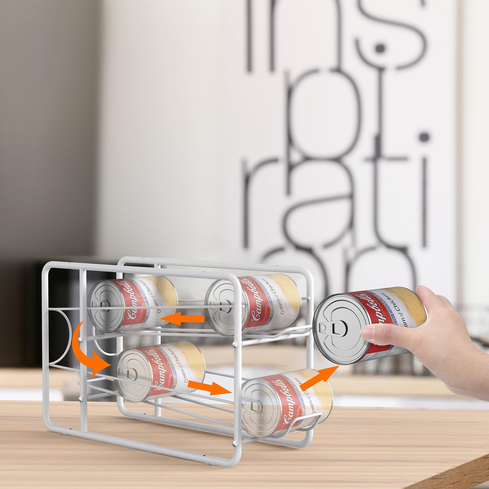 MOOACE 4 Pack Stackable Can Dispenser Rack - Space Saving Can Storage Organizer for Kitchen Cabinet, Pantry & Countertop (White) - Perfect for Organizing Canned Food, Soup, Vegetables & Beverages