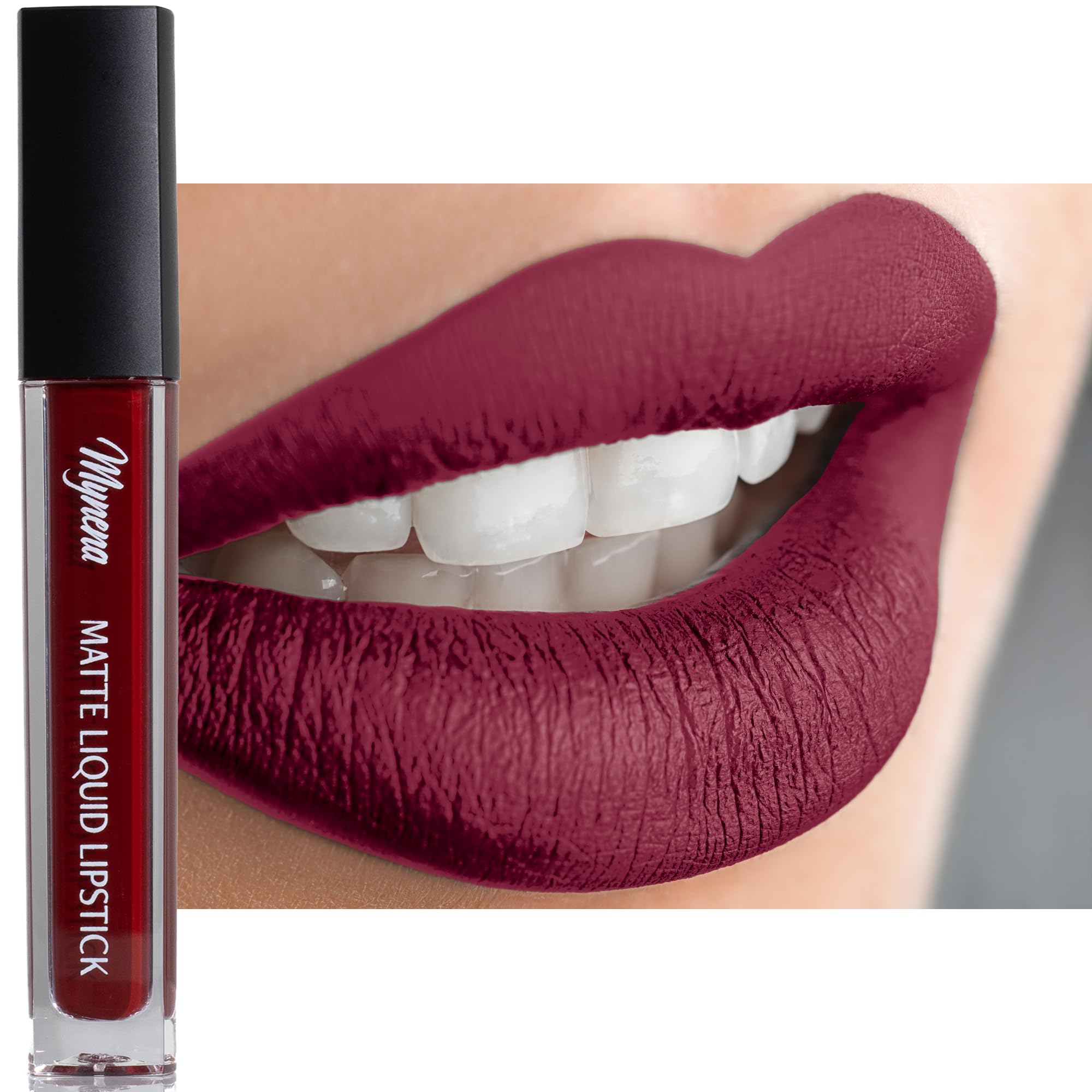 Mynena Burgundy Red Matte Liquid Lipstick – Long-Lasting, Smudge-Proof, Waterproof, Transfer-Resistant – Hydrating Formula with Shea Butter – High-Pigment Vegan Lipstick for Women | Perfect for Parties, Weddings & Everyday Wear | Emma