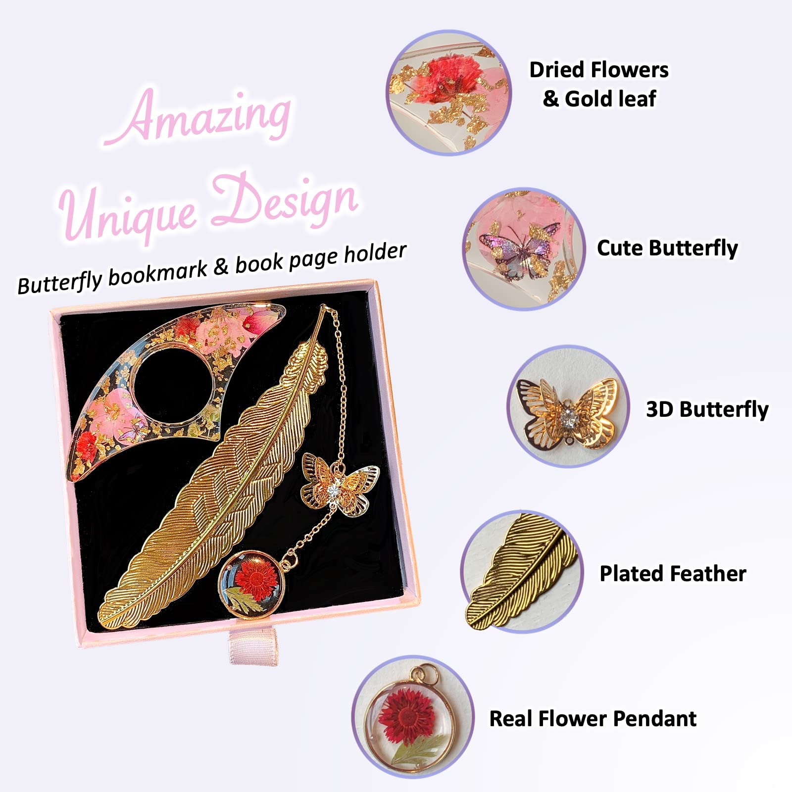 FoxForest Resin Bookmark for Women - Elegant Thumb Page Holder for Reading, Perfect Book Lover Gift for Grandma & Mother's Day - Ideal Book Accessory for Bookworms & Reading Enthusiasts (Great for Novels, Journals & Bible Study)