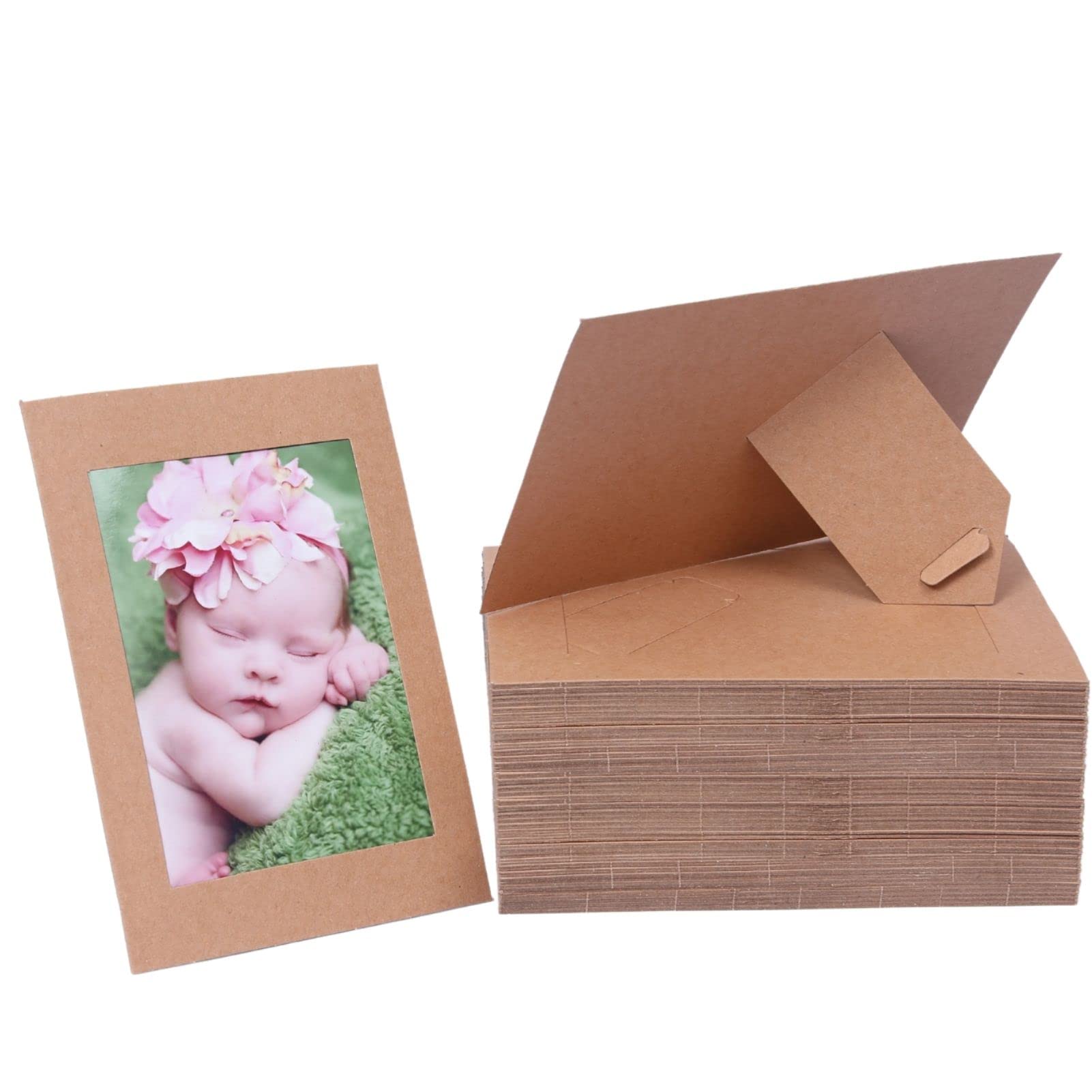 100 Pack 4x6 Standing Paper Picture Frames with Easel - Eco-Friendly Kraft Cardboard Photo Frames for DIY, Classroom Decor, Father's Day Gifts & Home Gallery Displays - Bulk Pack of Tabletop Display Frames for Photos, Artwork and Memories